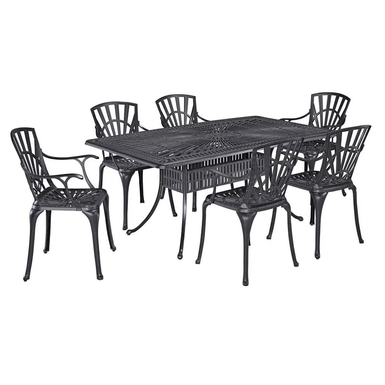 Pemberly Row Traditional Gray Aluminum 7 Piece Outdoor Dining Set with Umbrella
