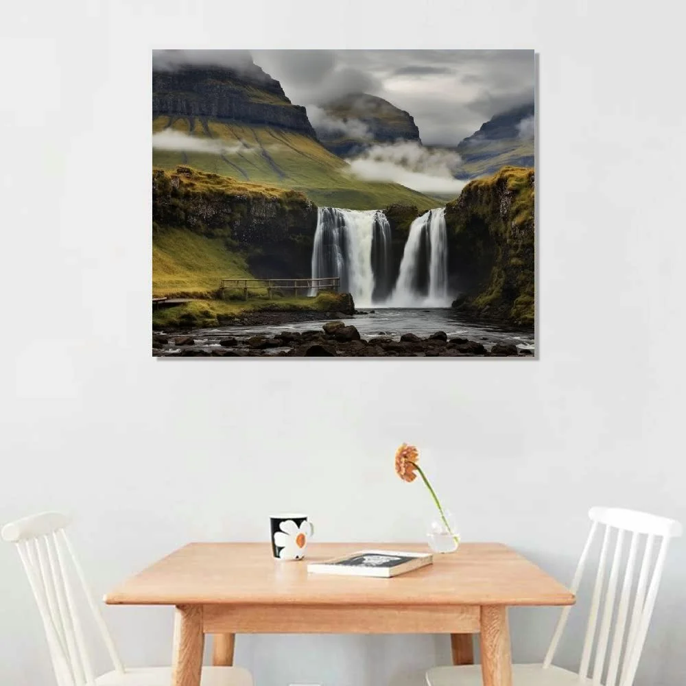 COMIO Waterfall Pictures Wall Decor Iceland Canvas Wall Art Nature Landscape Poster Prints For Living Room Bedroom Office With Framed.