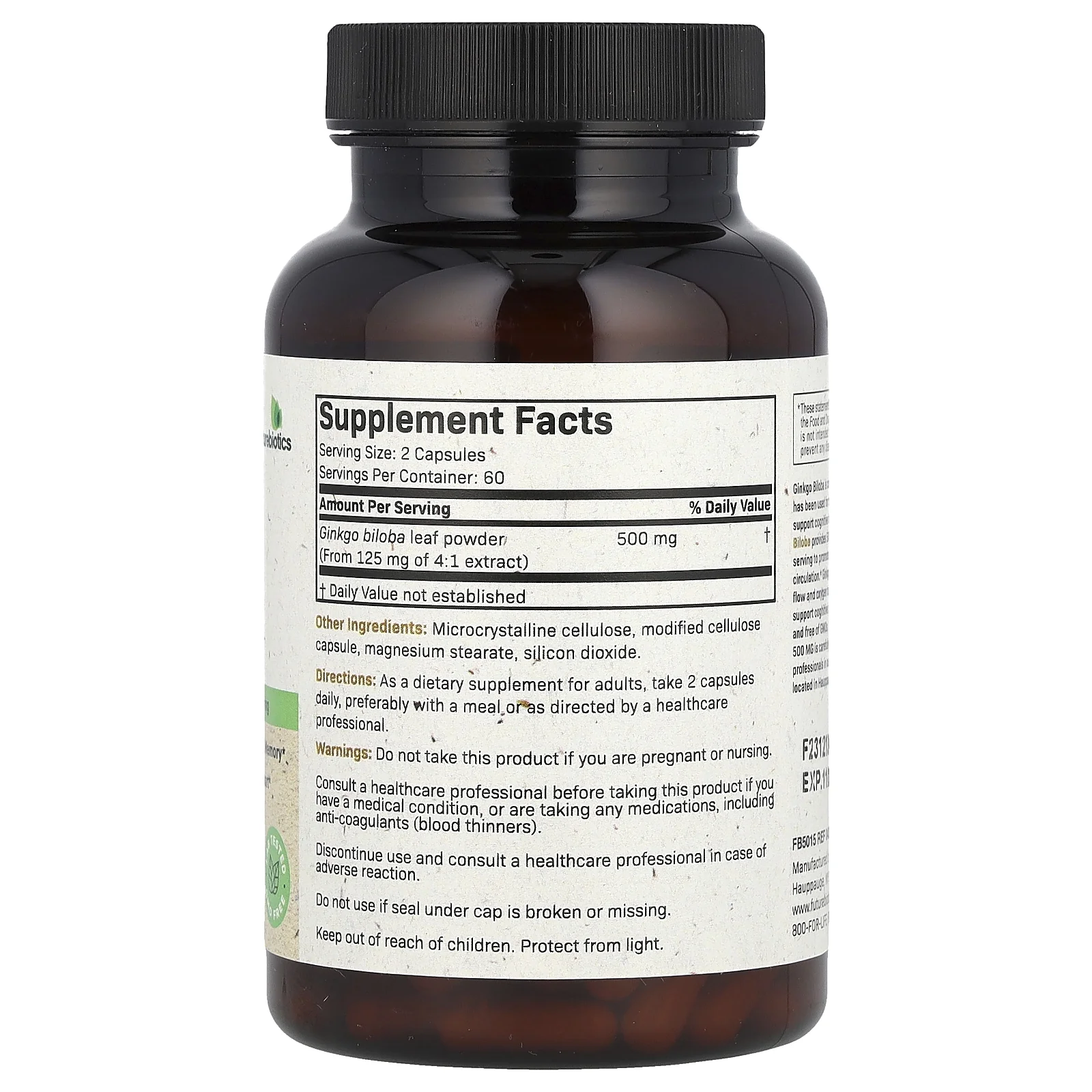 Futurebiotics Ginkgo Biloba, 500 mg, 120 Vegetarian Capsules (250 mg per Capsule)