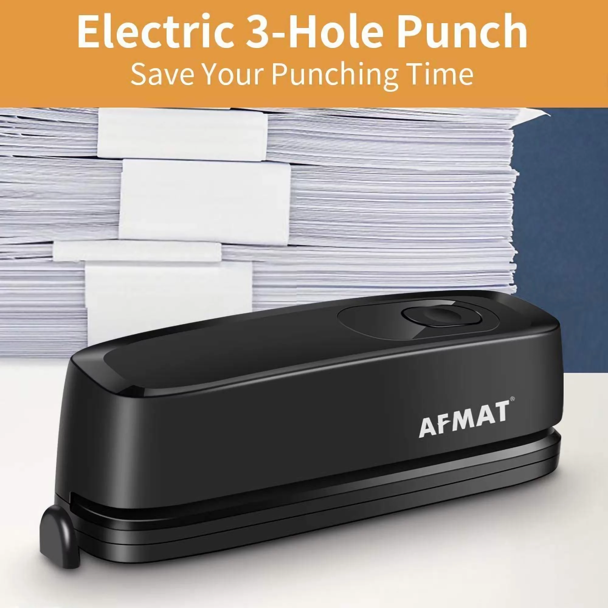 AFMAT 3 Hole Puncher, Electric and Battery Powered Hole Punch, 20 Sheet Capacity, Reduced Effort, Black