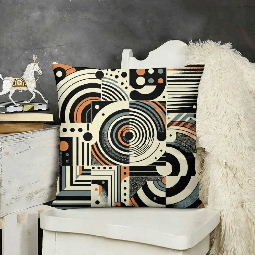 Ulloord Geometric Circle Cushion Cover Modern Abstract Throw Pillow Cover for Outdoors Chair Office Black White Yellow Cushion Case for Bedroom Car Party Couch
