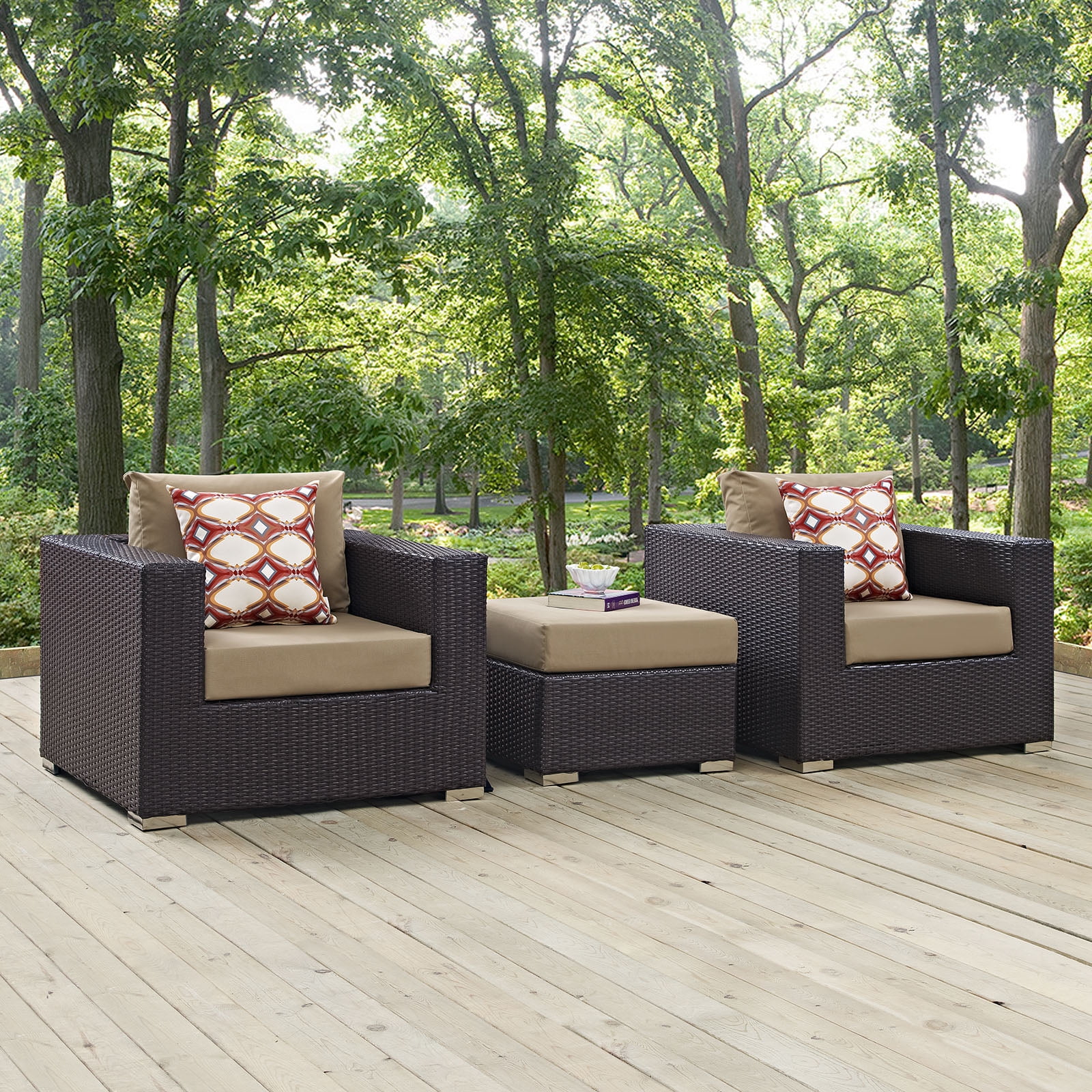 Modern Contemporary Urban Design Outdoor Patio Balcony Three PCS Sofa Set, Brown, Rattan
