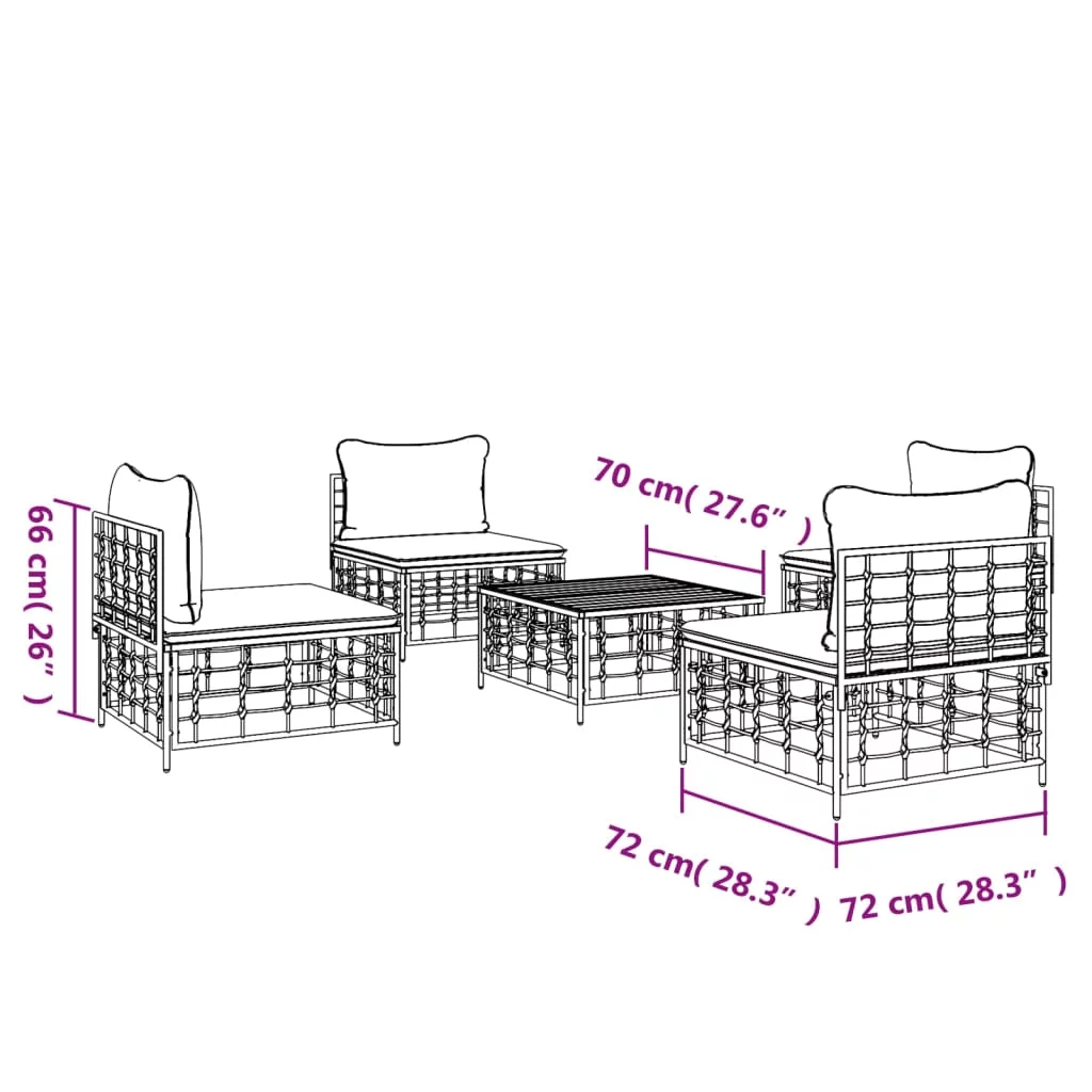 5 Piece Patio Lounge Set with Cushions Anthracite Poly Rattan