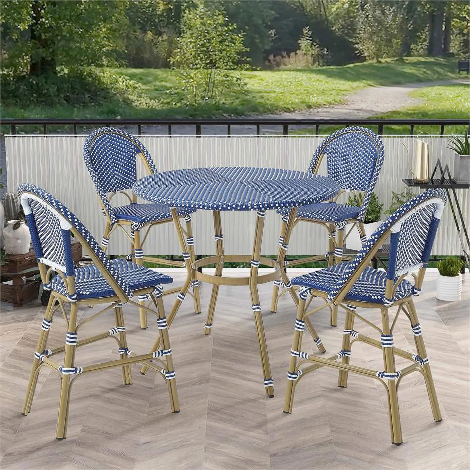Furniture of America Reo Aluminum 5-Piece Patio Counter Dining Set in Blue