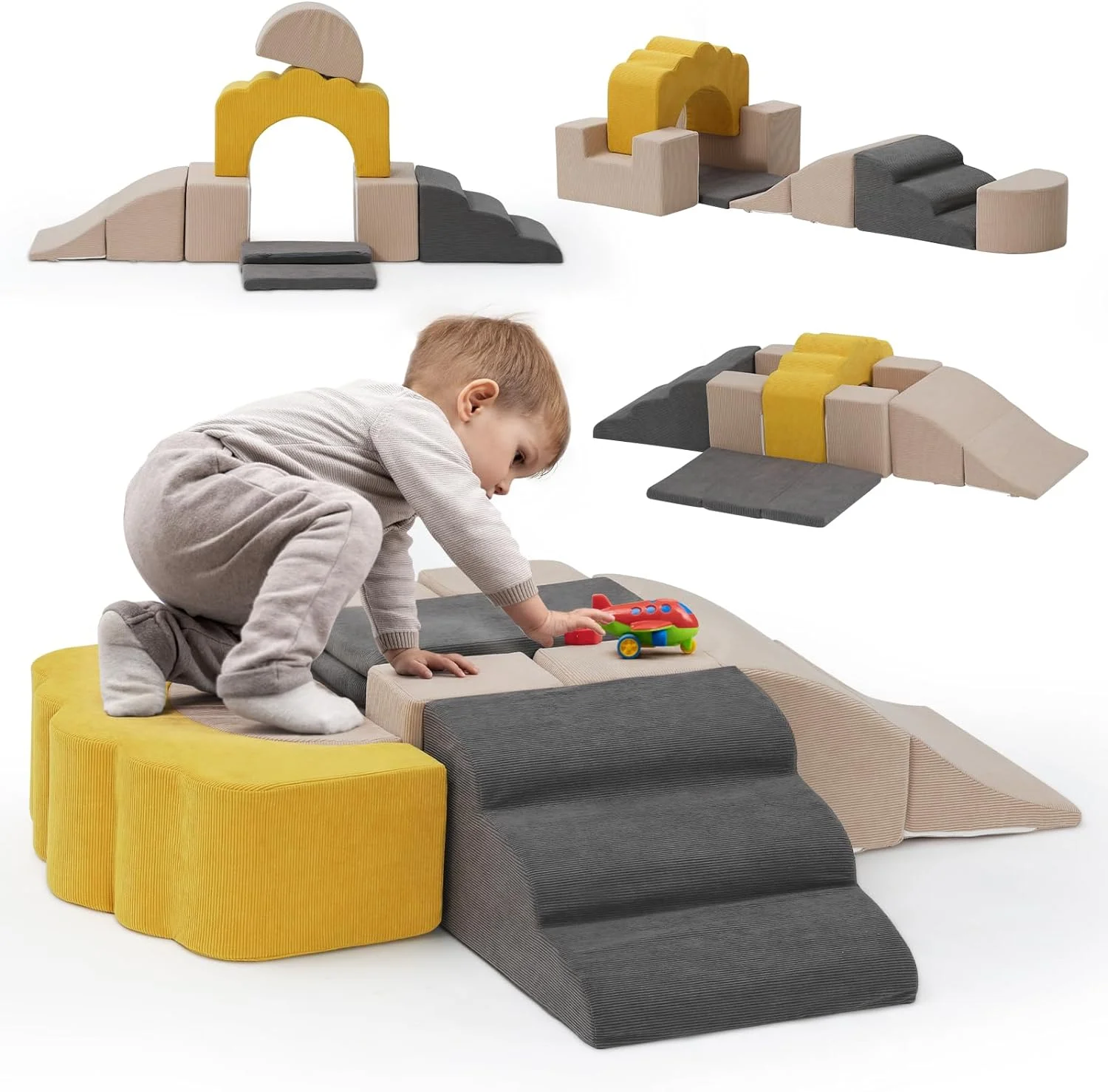 Soft Play Climb and Crawl Activity Playset,Toast-shaped Foam Climbing Building Blocks for Toddlers- Baby Crawling & Sliding Gym Equipment Indoor Active Climbing Crawling and Playing for Preschool