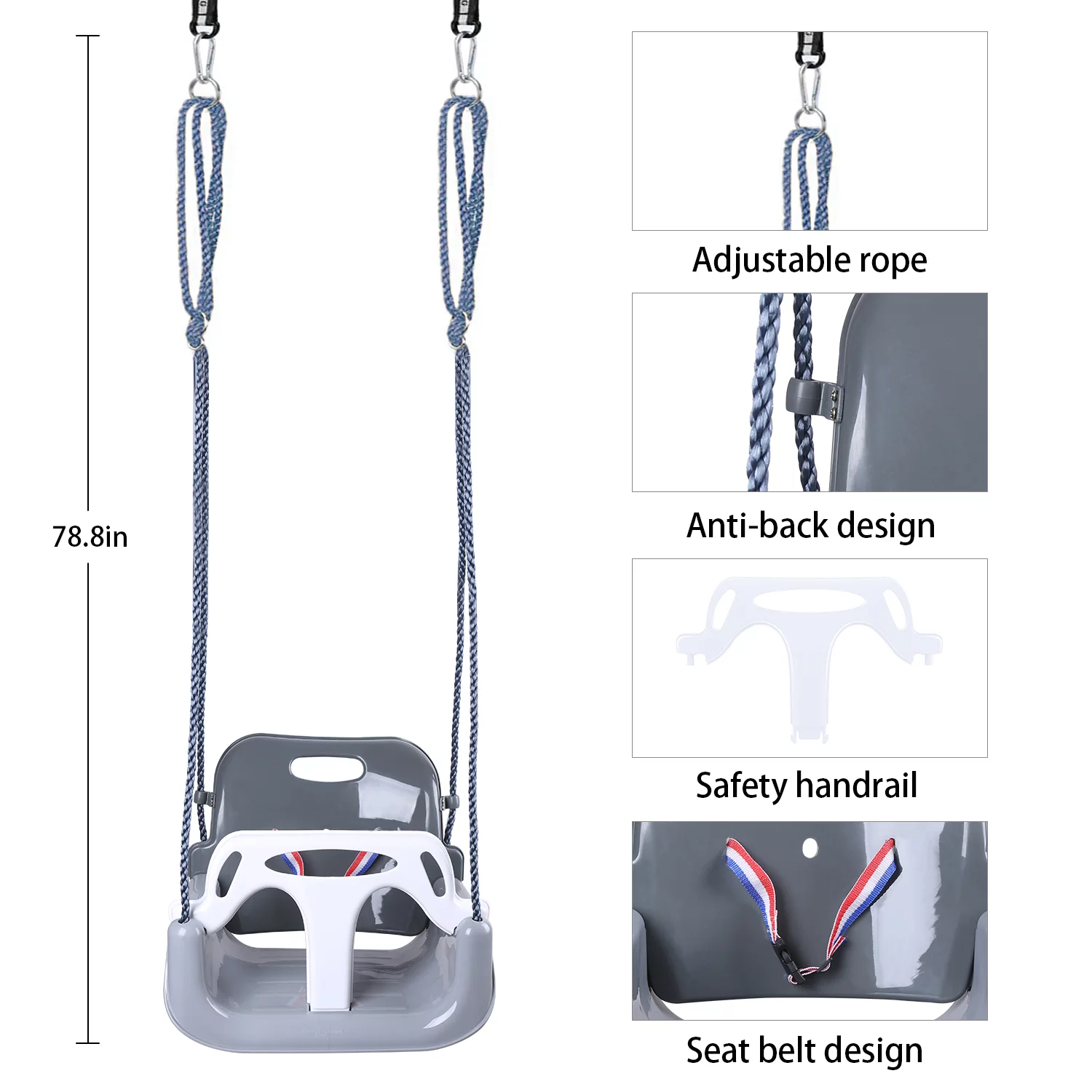 BIGLUFU 3-in-1 Kids Swing Seat with Hanging Strap and Hooks for Indoor and Outdoor Playing, Toddler Swing Seat, Secure Swing for Baby and Toddler, Loaded up to 120kg