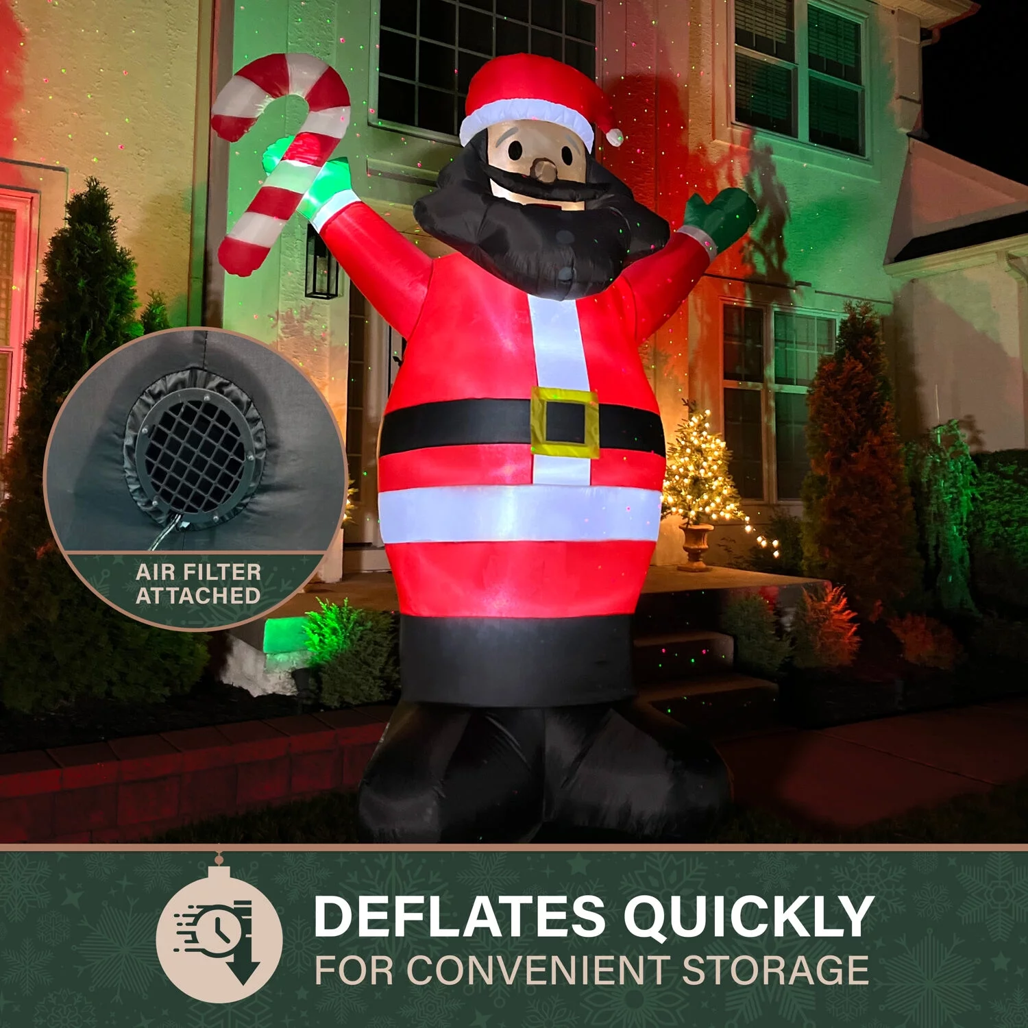 Fraser Hill Farm 10ft Inflatable AA Santa Holding Candy Cane w/ Lights