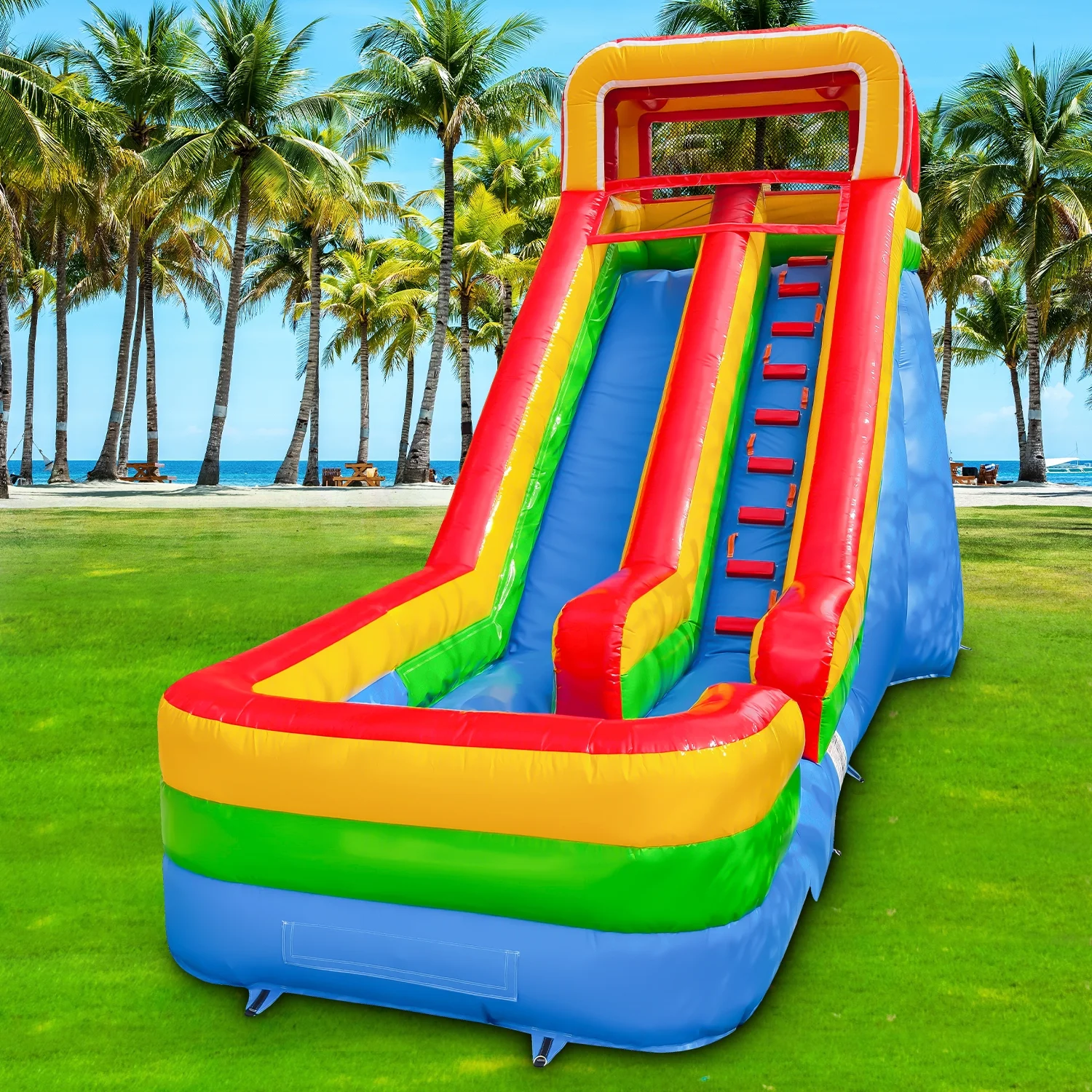 GOOSH 16 FT Tropical Commercial Inflatable Water Slide with Blower, Inflatable Water Slides for Kids, Water Slide Inflatable Adult Blow Up Waterslide- Climbing Wall, Slides & Splash Pool