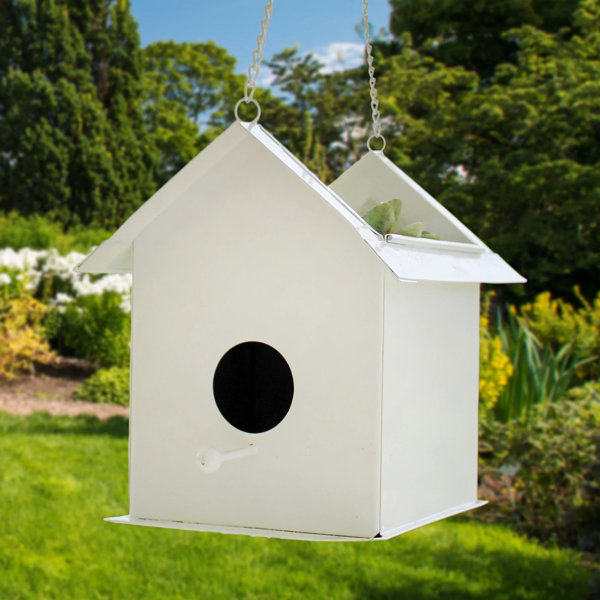 Esterno Metal Birdhouse Hanging Planter; Combination White Birdhouse Shaped Decorative Planter Pot