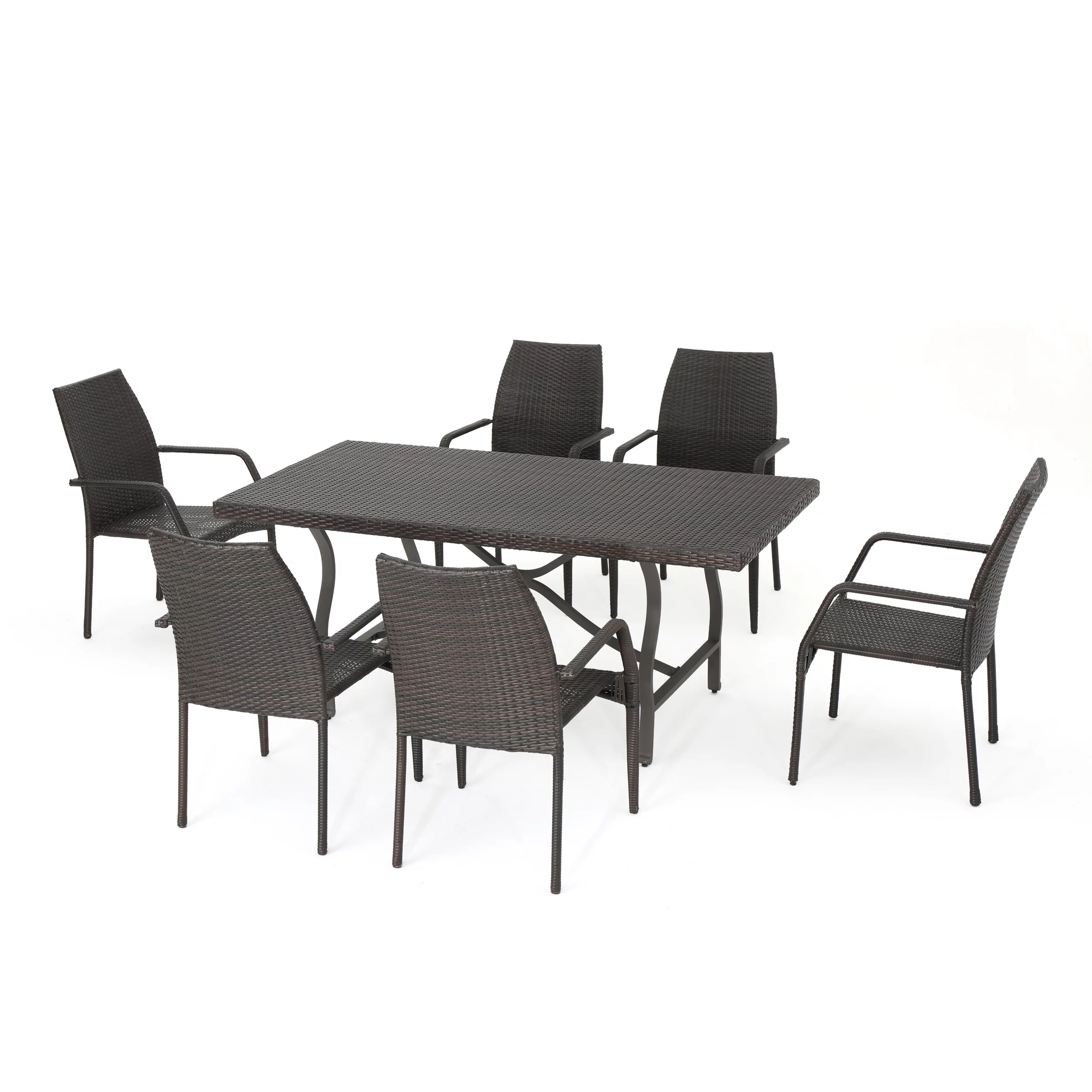 GDF Studio Alexi Outdoor 7 Piece Wicker Dining Set, Multibrown