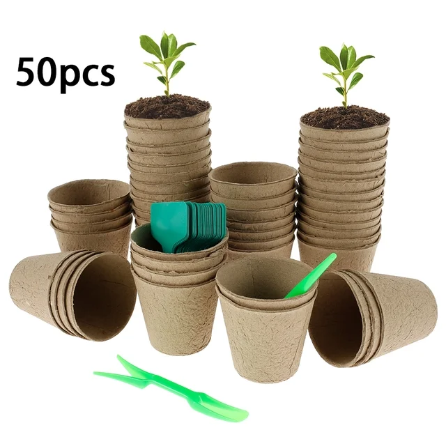 50pcs Biodegradable Nursery Pots Round Paper Peat Flower Vegetable Seedlings Nursery Cup Eco-Friendly Garden Supplies