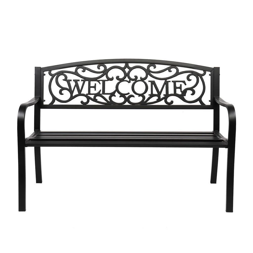 All Season Welcome Backrest Bench Patio Garden Seat Yard Park Furniture Outdoor