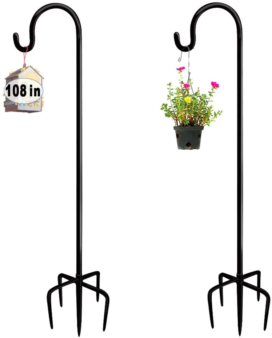 Artigarden 108 inch Outdoor Shepherd Hook with 5 Prong Base (2 Packs), Adjustable Heavy Duty Garden Hanging Stake for Bird Feeder Solar Light Plant Hanger Wedding Decor, Matte Black