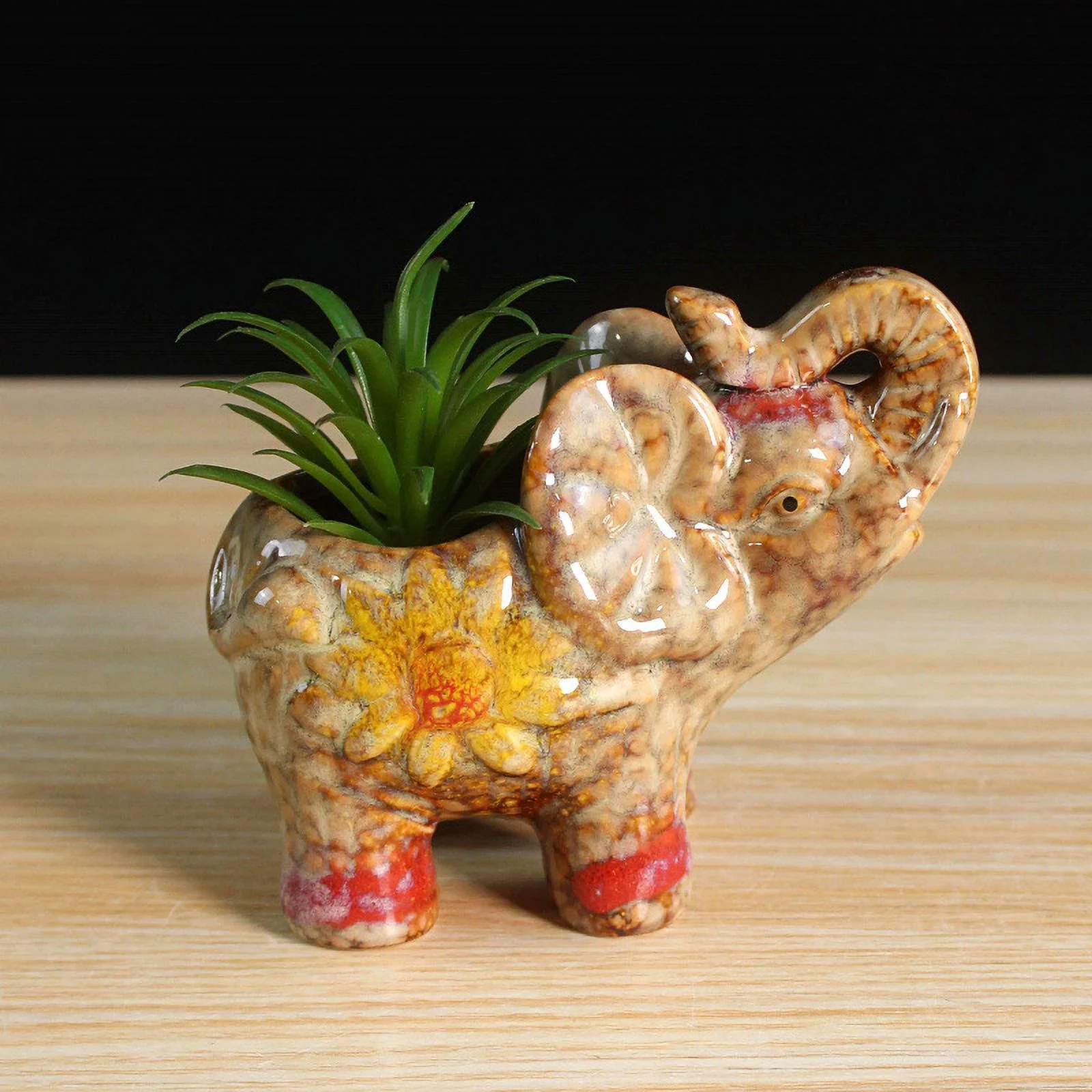 Kiln-fired Glazed Ceramic Elephant Succulent Planter - European Style Animal Pot