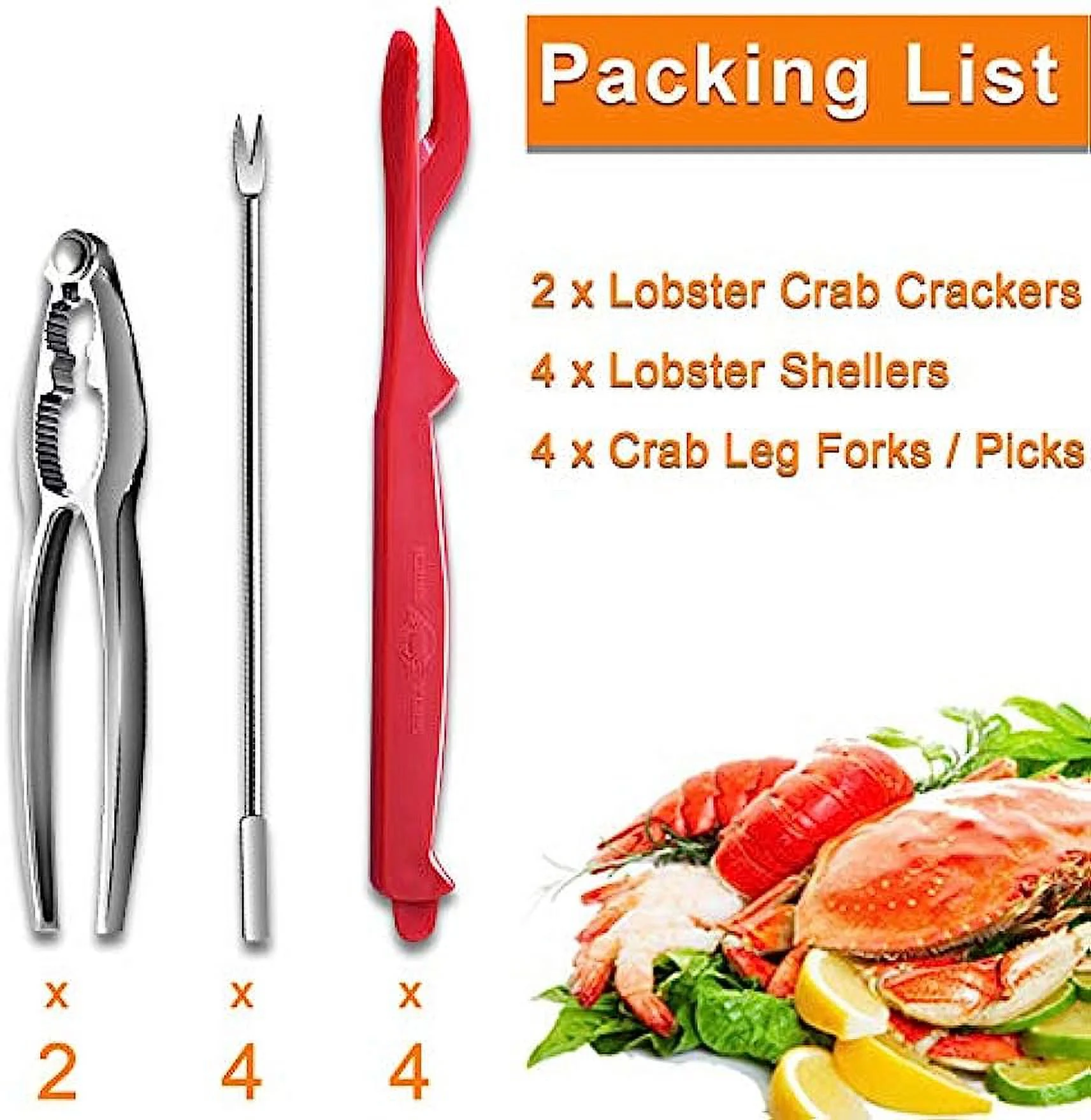10PCS Crab Nut Crackers and Seafood Tools,Stainless Steel Lobster Crackers and Picks Set,Including 2 Lobster Crab Crackers, 4 Lobster Sheller Knives, 4 Crab Leg Forks/Picks (10pcs)