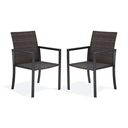 Outdoor Rattan Chair Set of 2, Weather Resistant Patio Wicker Chair for Garden, Backyard, Porch(Black)