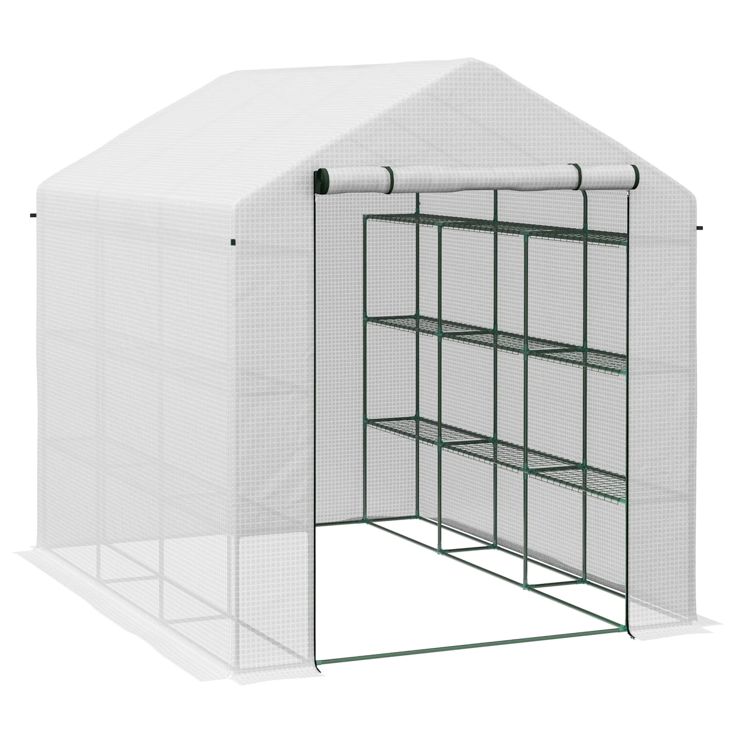 ZJbiubiuHome Walk-in Greenhouse for Outdoors with Roll-up Zipper Door  18 Shelves  PE Cover  Small and Portable Green House  Heavy Duty Humidity Seal  95.25” x 70.75” x 82.75”