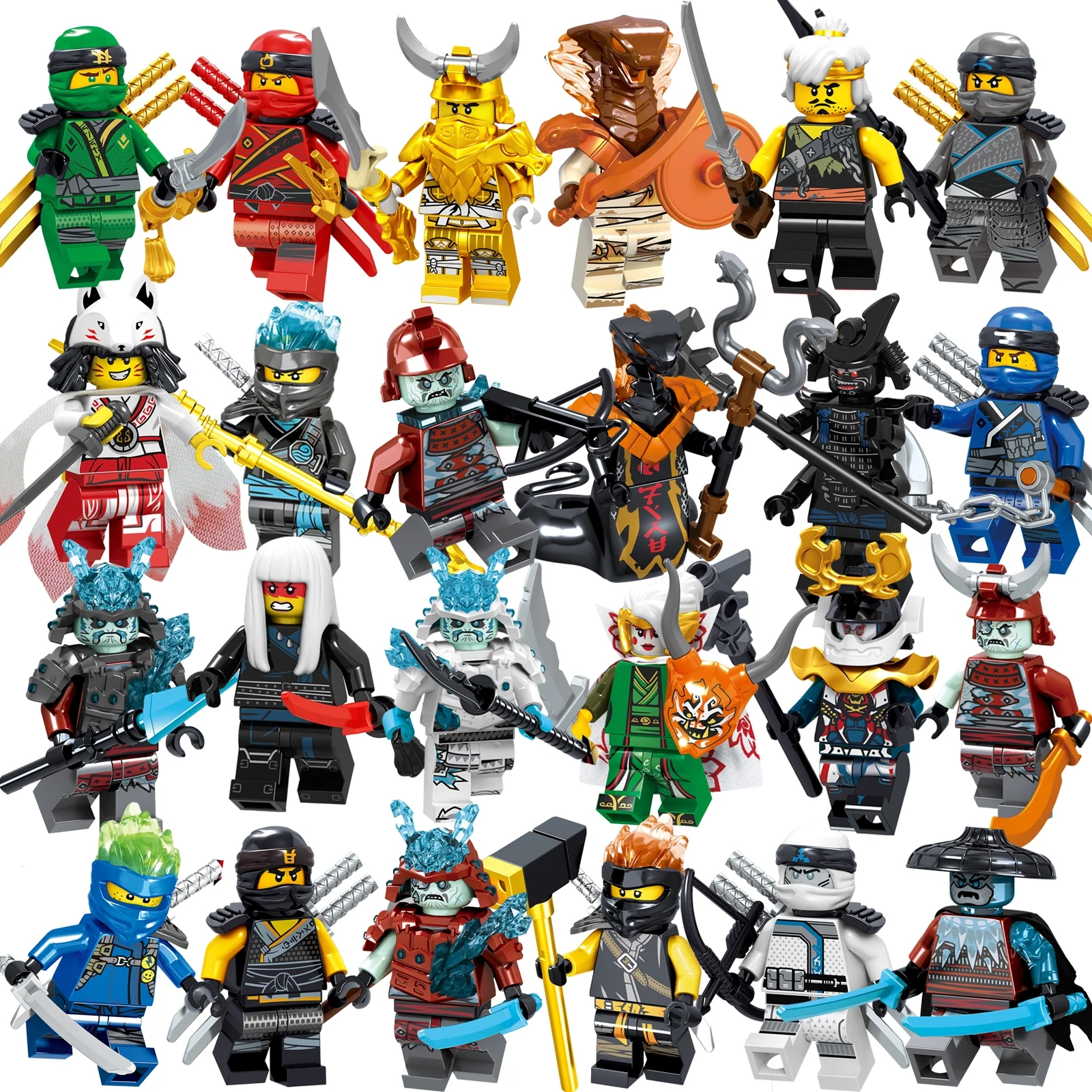 24 Pcs Ninjago Action Figures Building Blocks Toys, 1.77 Inch Anime Ninja Mini Figures Battle Assembled Toy Kits for Adults Boys Fans Birthday Gift