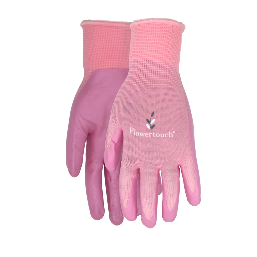 Red Steer A369 Flowertouch Lawn & Garden Gloves, Nitrile Palm, Breathable and Lightweight, Pink, Size Medium