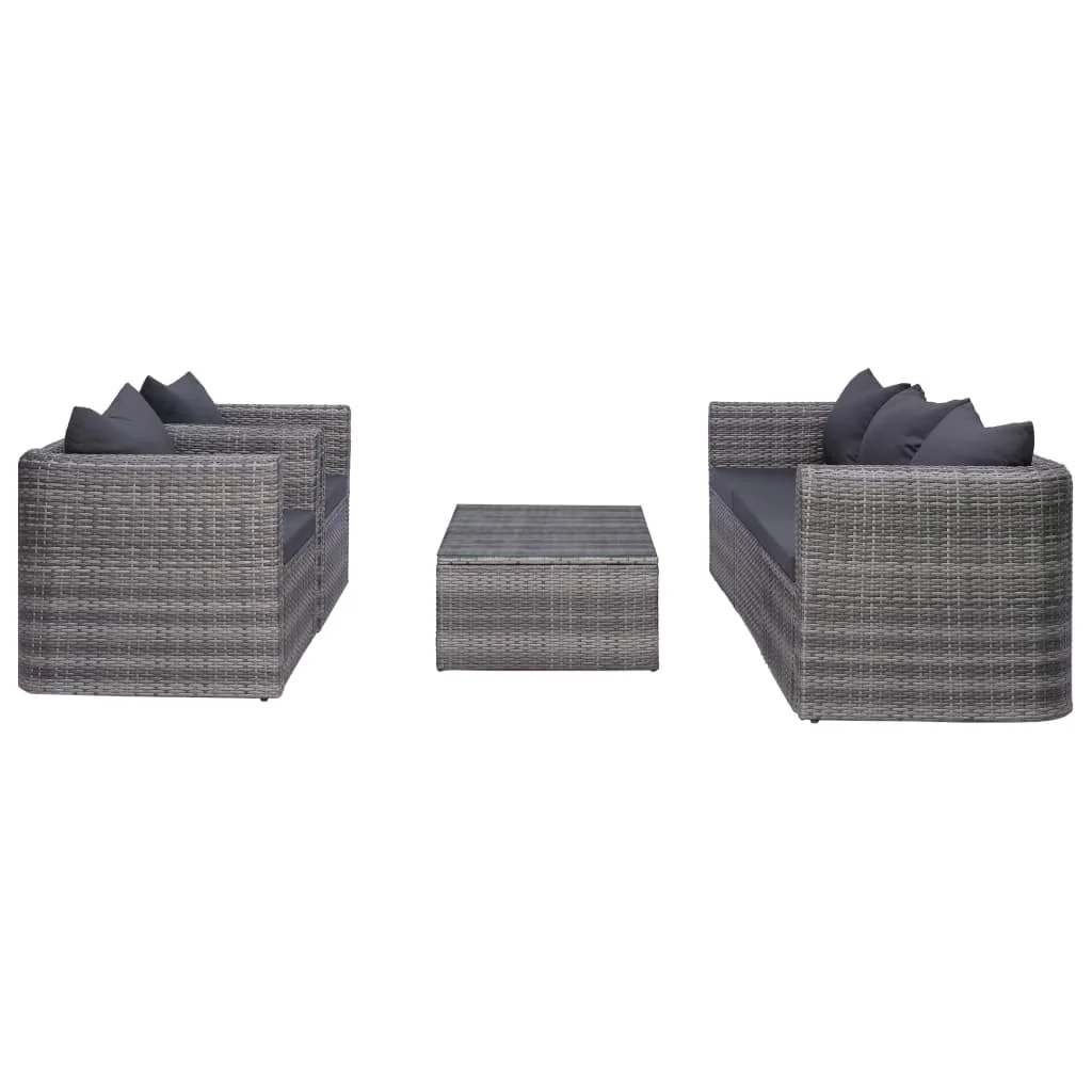 Anself 6 Piece Outdoor Conversation Set Sectional Sofa with Coffee Table and Cushion Set Gray Poly Rattan Garden, Patio, Pool, Backyard, Balcony, Lawn Furniture