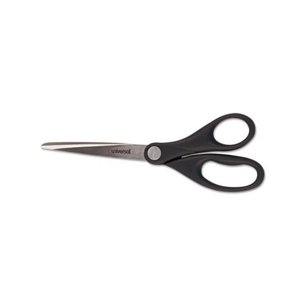 Stainless Steel Office Scissors Pointed Tip, 7" Long, 3" Cut Length, Black Straight Handle