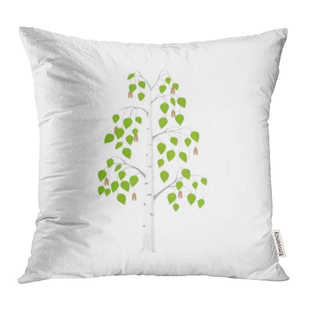 CMFUN Autumn Flat Birch Tree Single Silver with Green Leaves on White Beautiful Color Pillow Case Pillow Cover 16x16 inch Throw Pillow Covers
