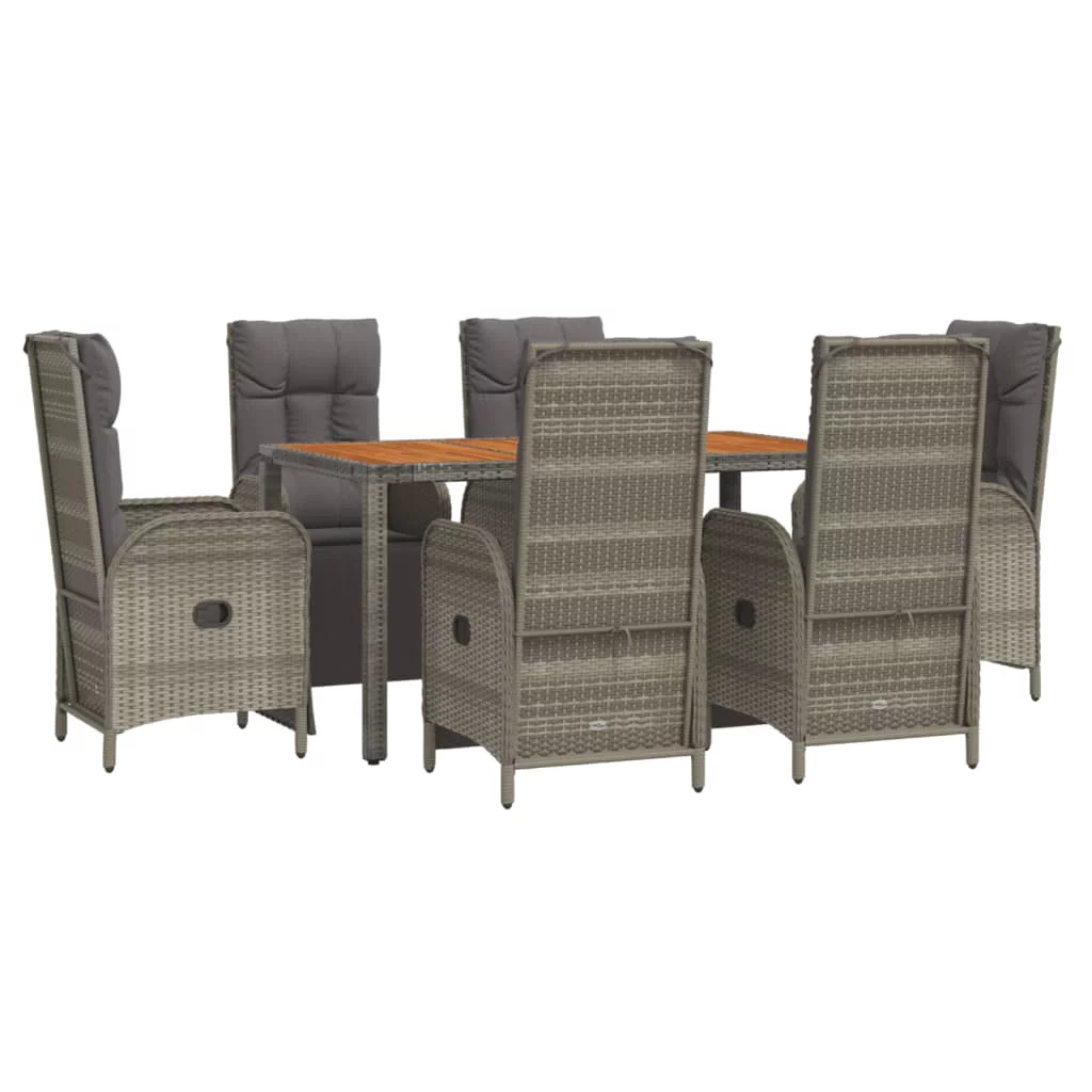 Anself 7 Piece Patio Dining Set with Cushions Gray Poly Rattan