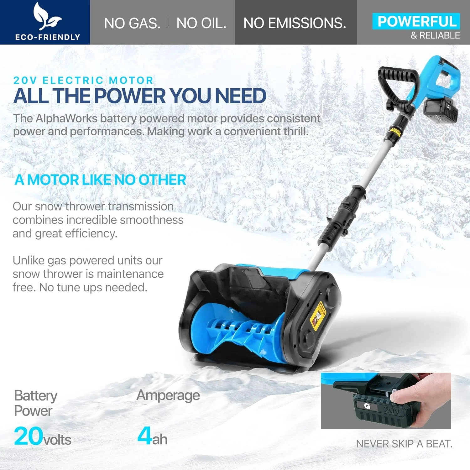 Open Box AlphaWorks Cordless Snow Thrower Power Shovel 4Ah DC 20V GUT131 - BLUE