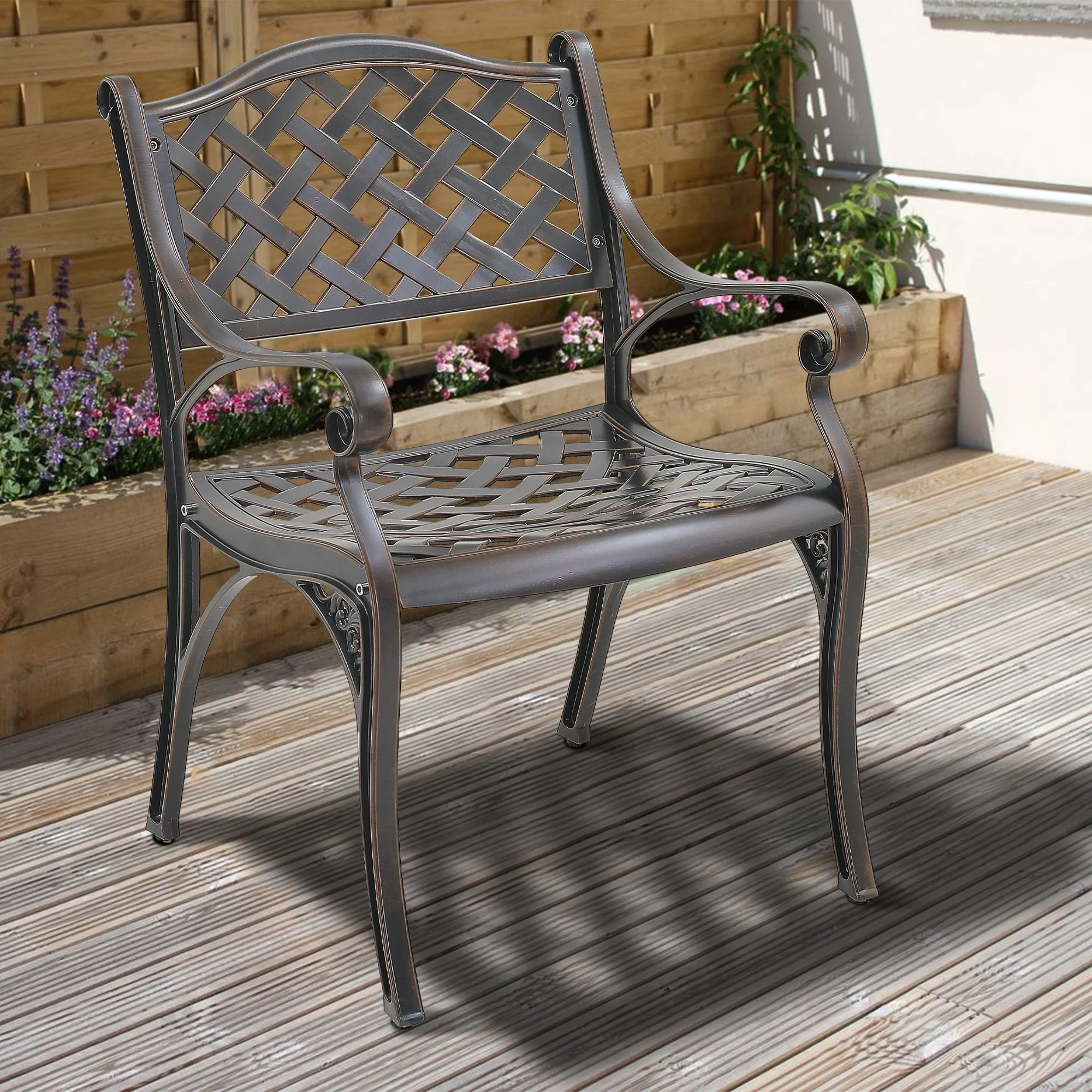 Clihome  Outdoor Cast Aluminum Arm Dining Chair (Set of 2) Brown