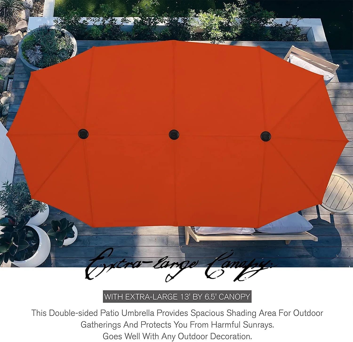 & William Patio Dining Set 8 Pieces Outdoor Metal Furniture Set with 13ft Double-Sided Patio Umbrella Beige  6 x Swivel Patio Dining Chairs  1 Wood Like Umbrella Table for Patio Lawn