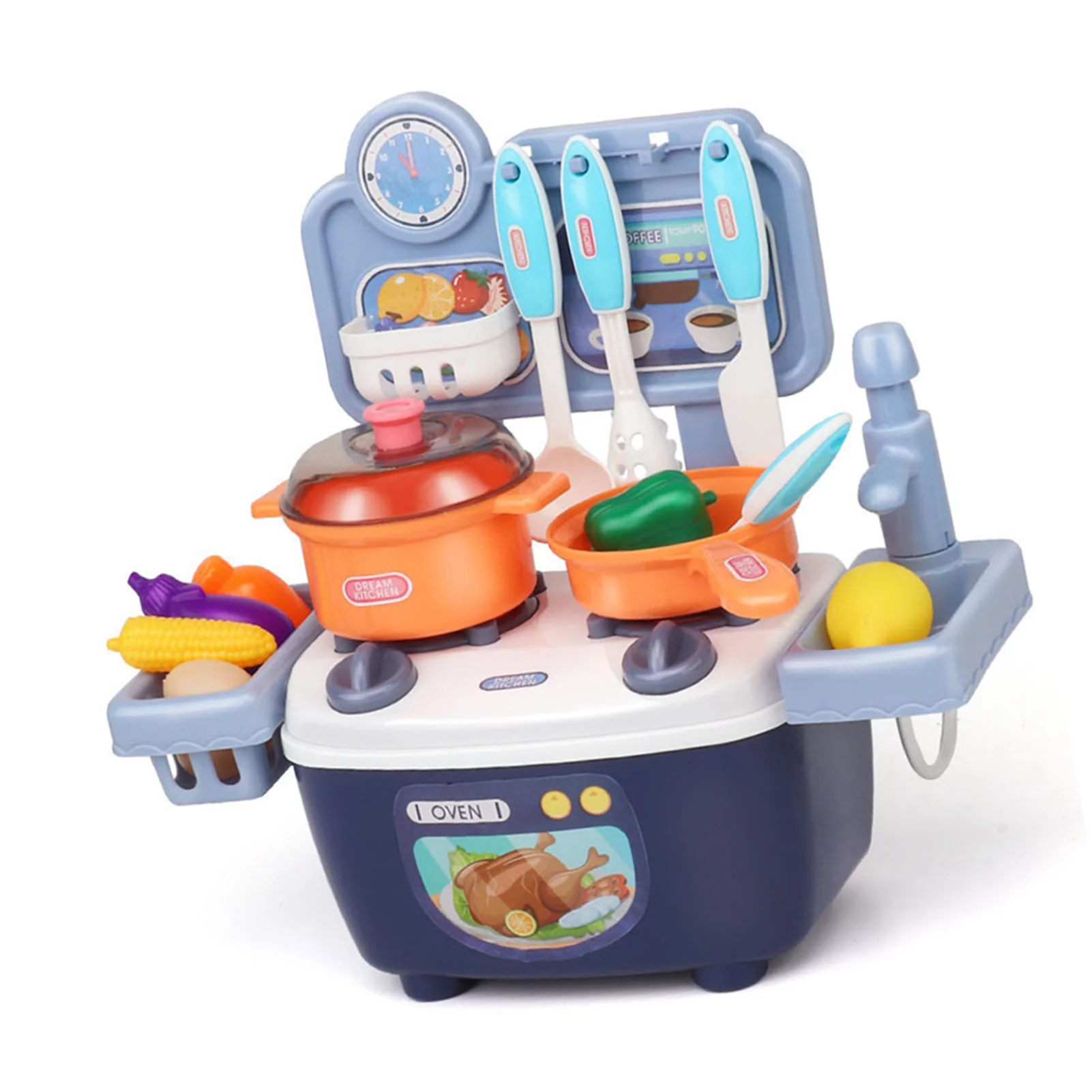 Goldmeet Children Kitchen Toys Plastic Educational Kids Cookware Playset Cooking Toys Birthday Gifts Blue