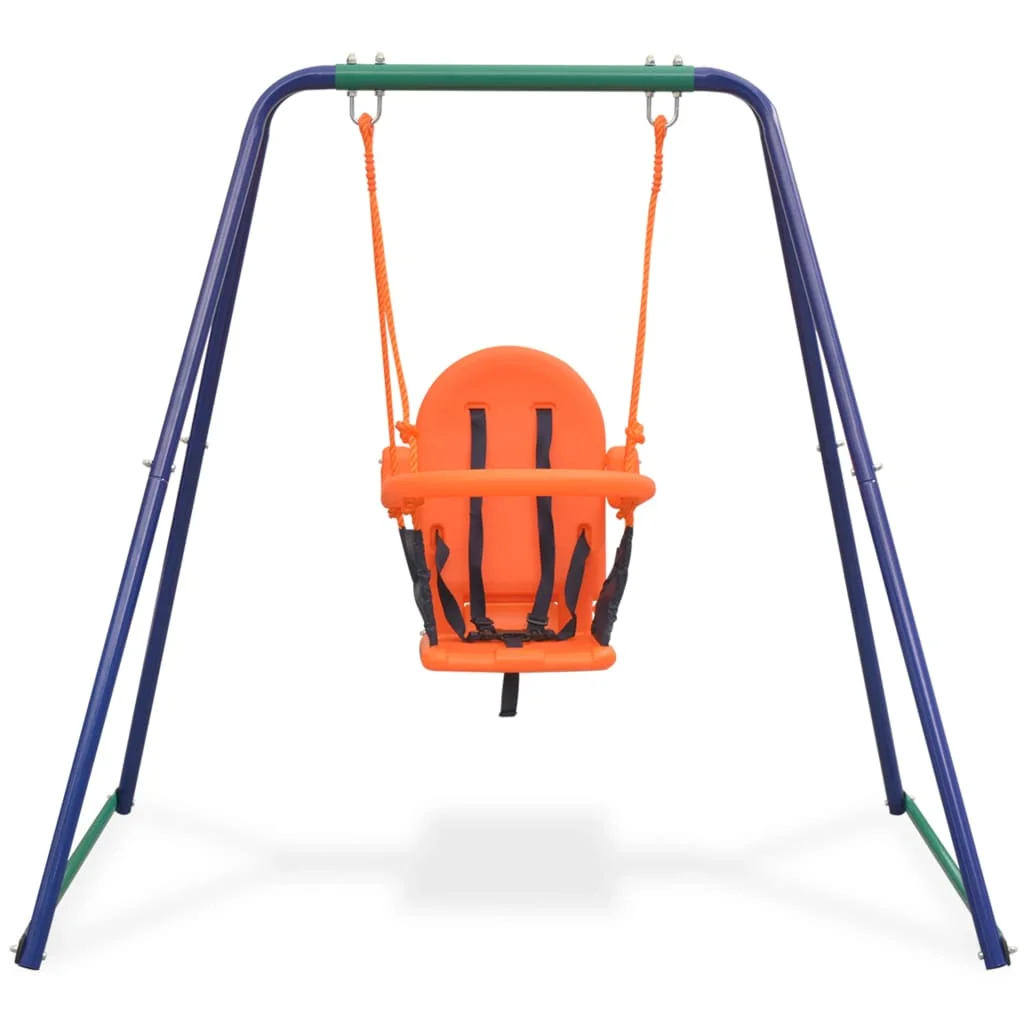 Anself 2-in-1 Single Swing and Toddlder Swing Set Steel A-Frame Outside Playground Swing Seat Children Patio Playset Toys 67 x 57.1 x 70.9 Inches (W x D x H)