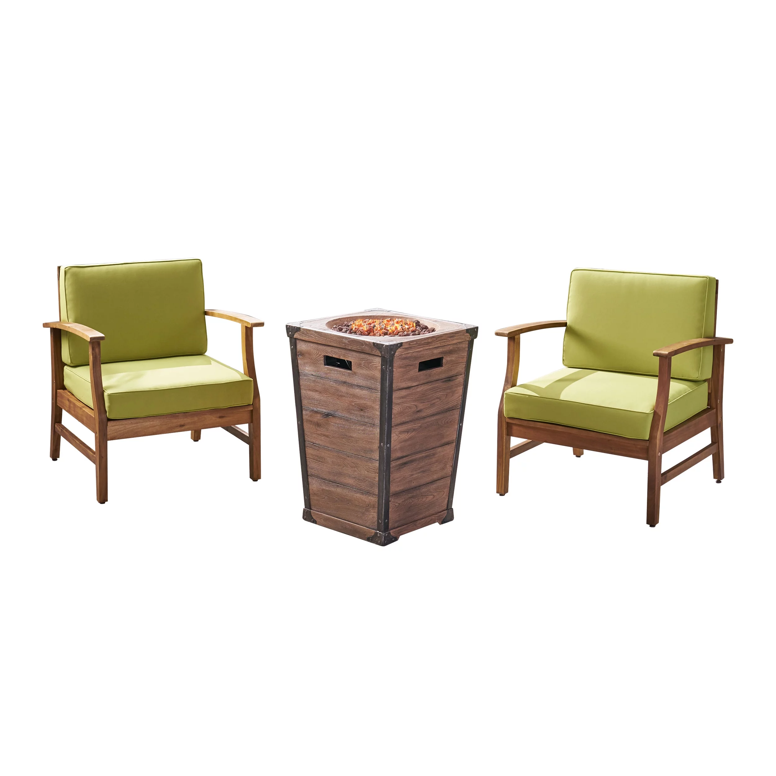 Capri Outdoor 2 Piece Acacia Wood Club Chair Set with Fire Column