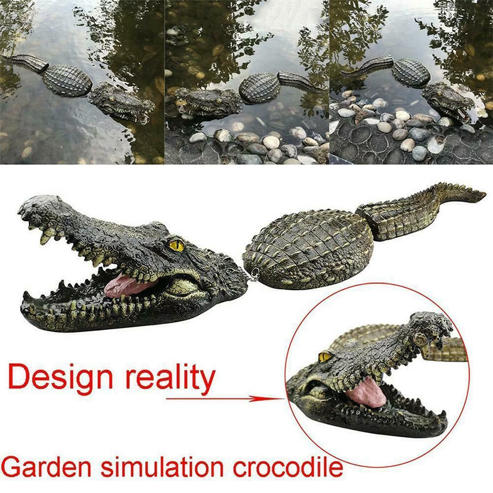 Tsseiatte Garden Decorations, Crocodile-Shaped Resin Statue Artware Decorative Tools for Courtyard Park Pond