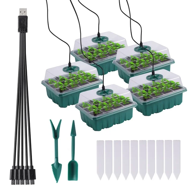 5 Pcs/Pack 12 Cells Grow LED Light Seed Starter Trays Breathable Cover Garden Succulent Flower Seedling Germination Nursery Box