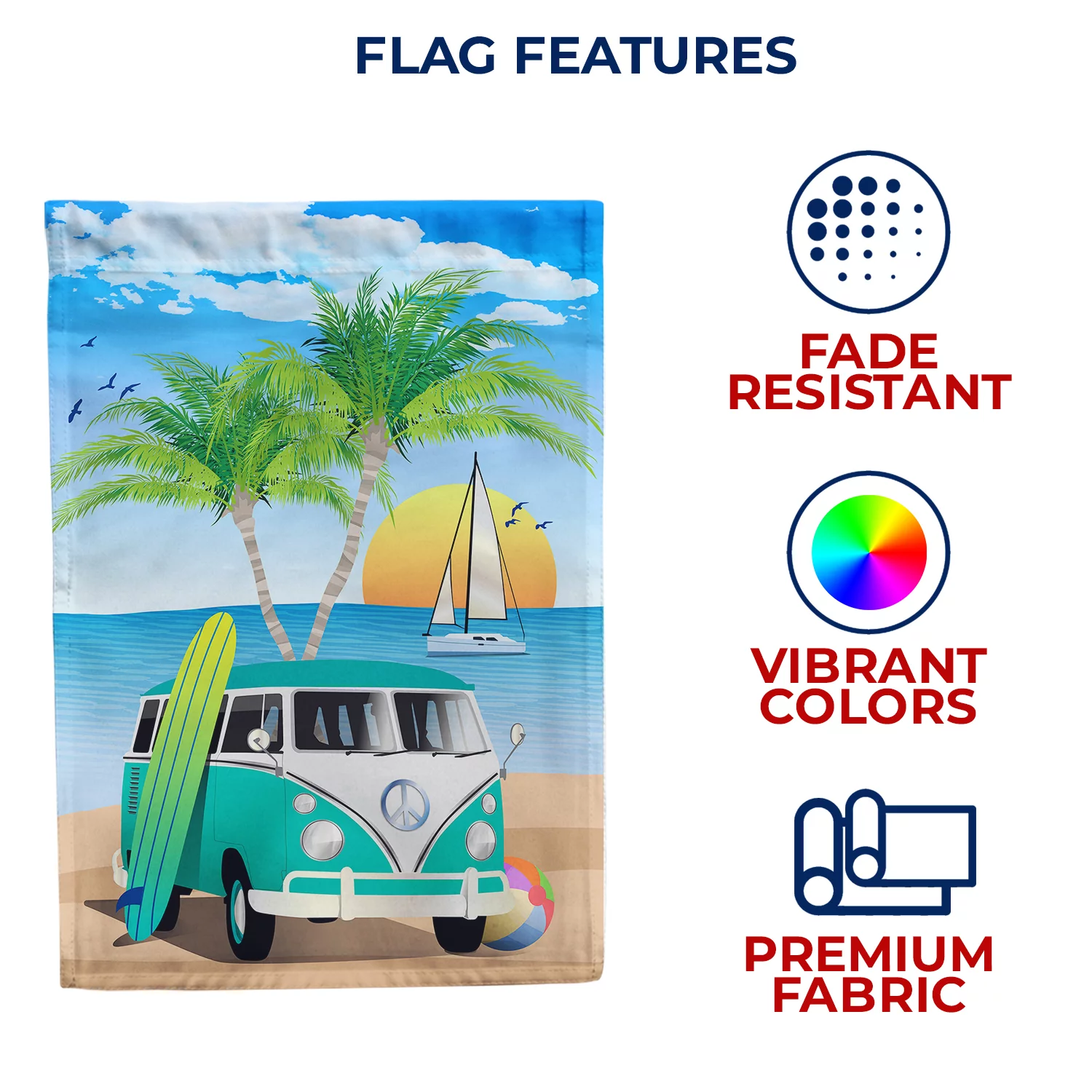 America Forever Summer Beach Van Travel Holidays House Flag 28 x 40 inches Sunset Palm Tree Tropical Beach Surfing Board Double Sided Seasonal Yard Outdoor Decorative Fun SummerTime House Flag
