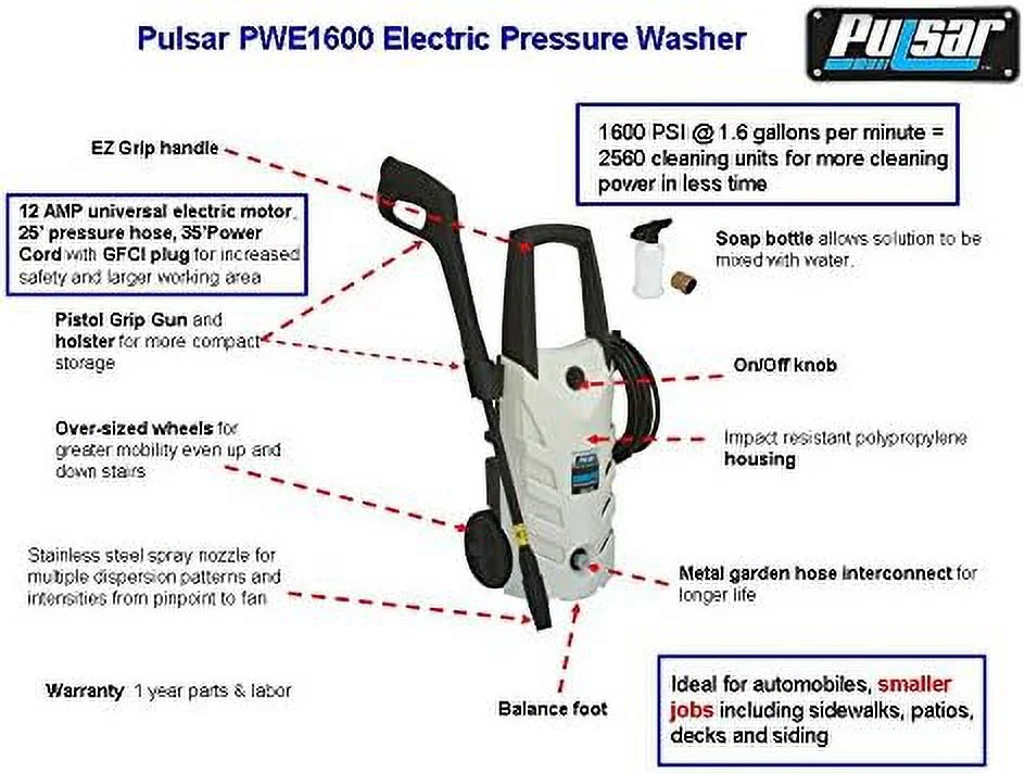 PWE1600 Electrical Pressure Washer, 1600 PSI