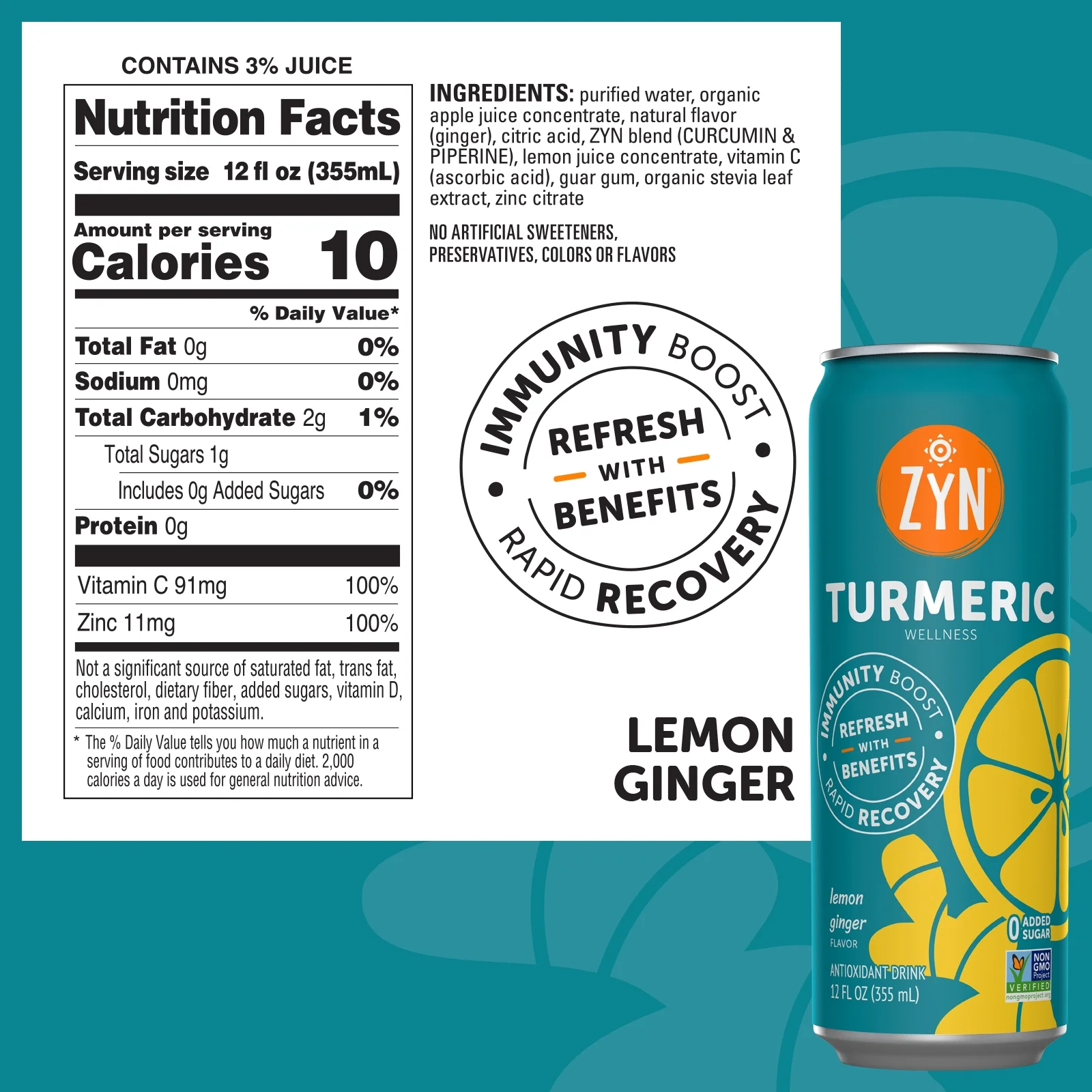 ZYN Immunity & Recovery Turmeric Wellness Drinks - Lemon Ginger (6 Pack)