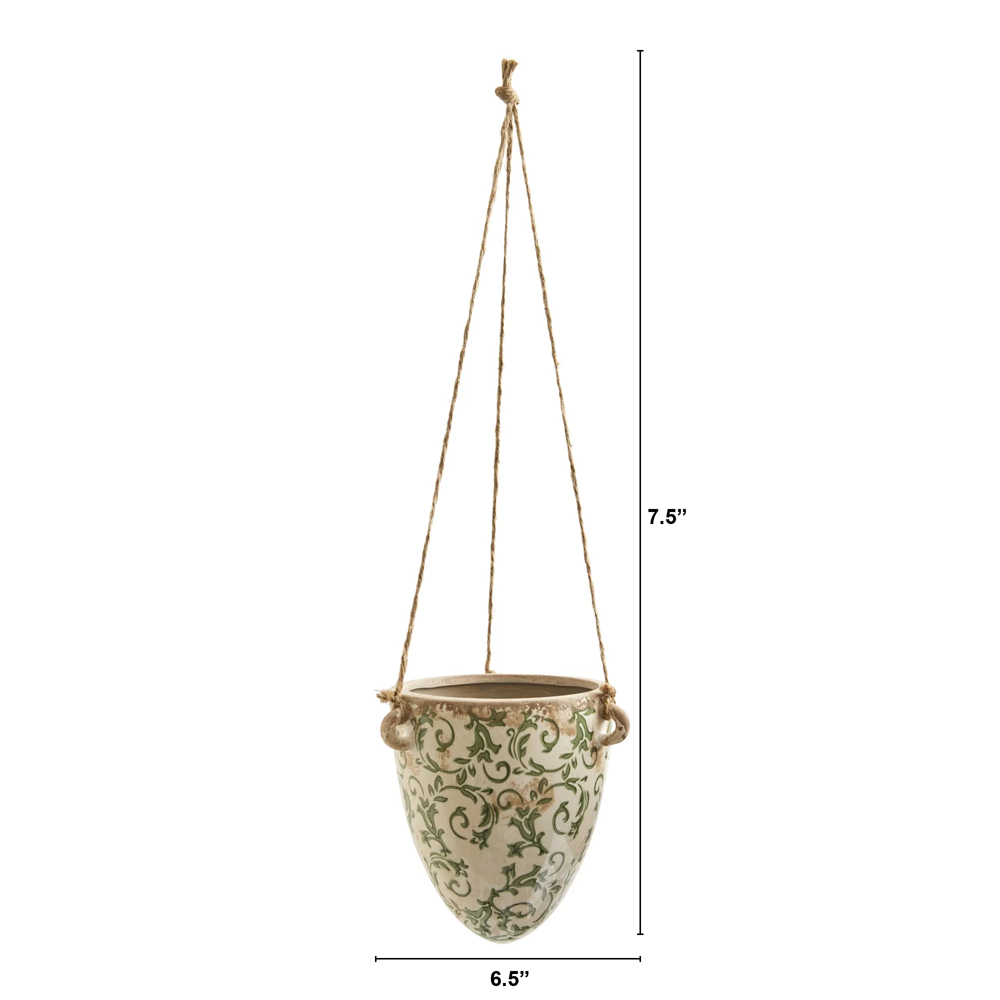 Nearly Natural 2' Green Tuscan Hanging Ceramic Scroll Planter