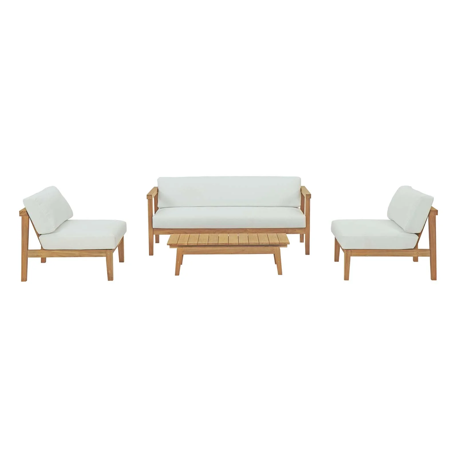 Modway Bayport 4 Piece Outdoor Patio Teak Set in Natural White