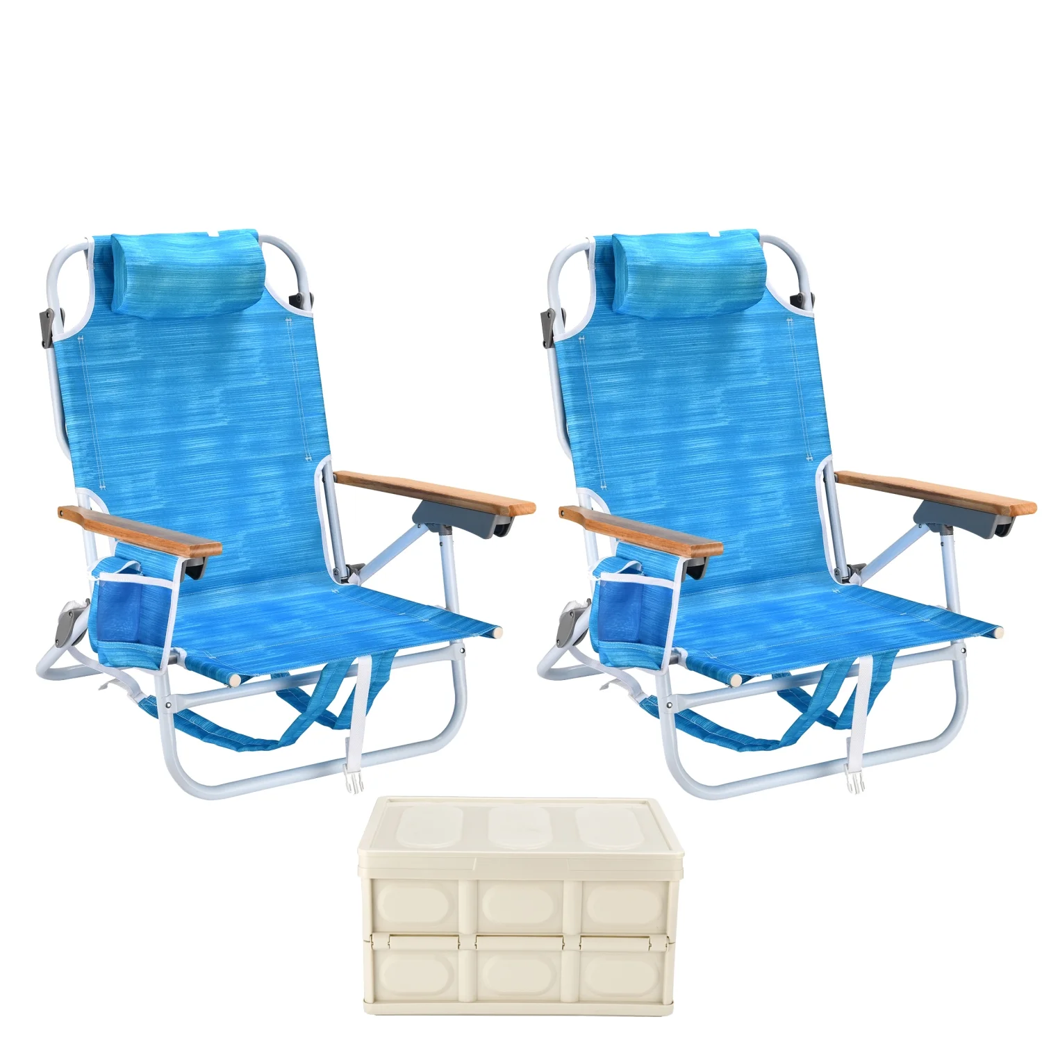 Portable and Lightweight 2PCS Beach Chairs for Adults - Perfect for Ultimate Relaxation on the Beach. Integrated Beach Towel and Adjustable 5 Position Chair with Handy Pouch. Comfortable