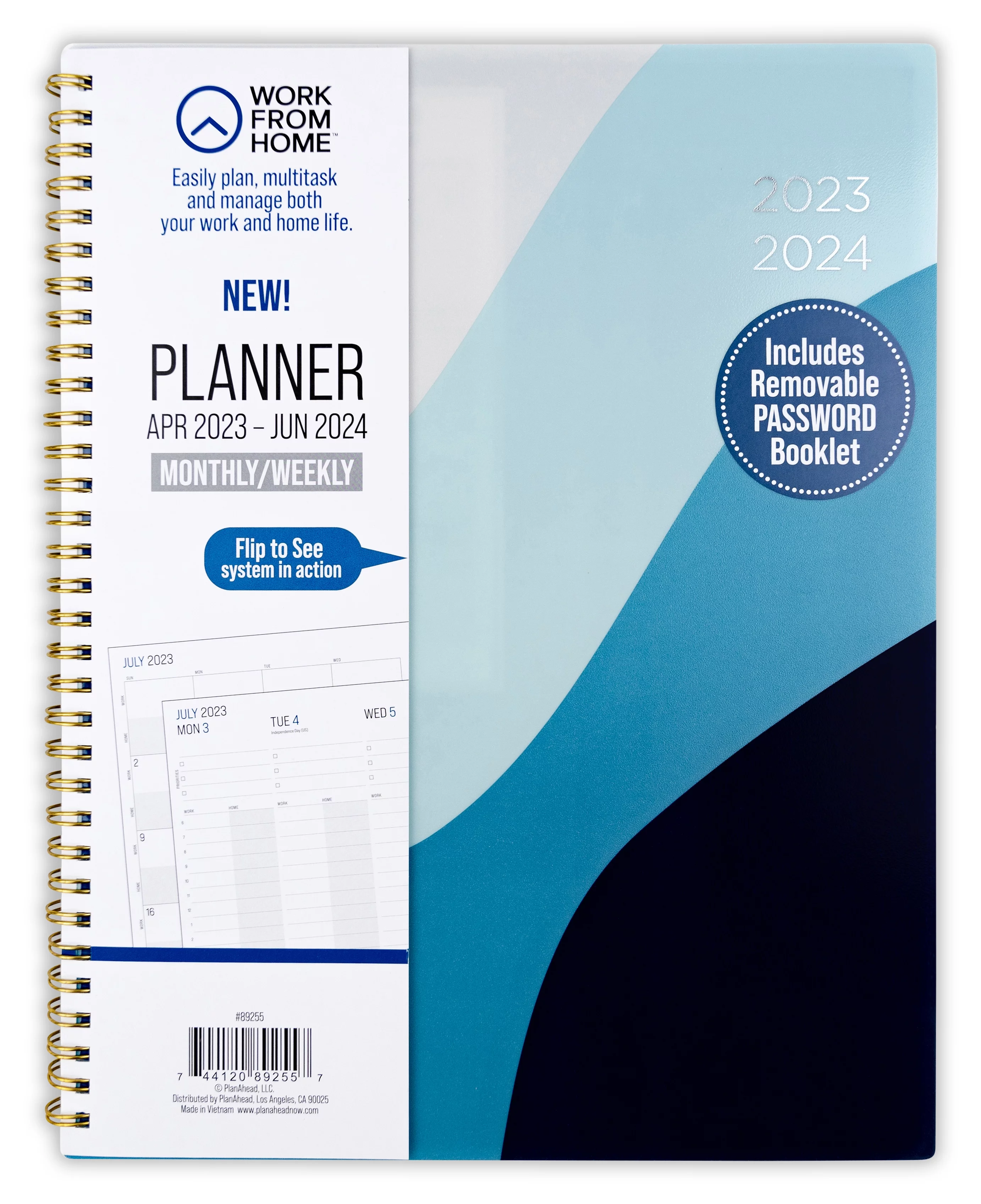 Work from Home Monthly & Weekly Planner, Apr 2023 - Jun 2024 (8.75