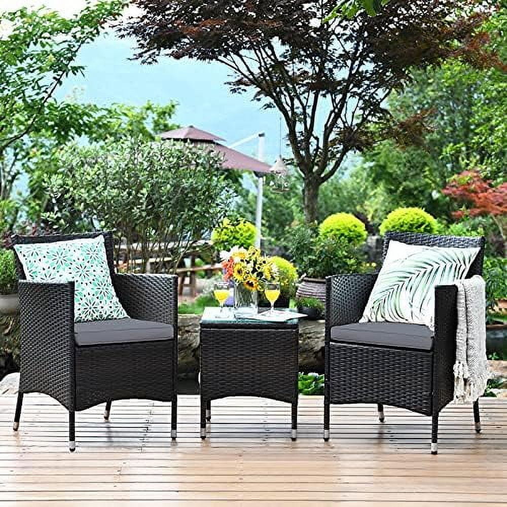 TJCGDTY Patio  Set 3 Piece  Outdoor Wicker Rattan Conversation Set with Coffee Table  Chairs & Thick Cushions  Suitable for Patio Garden Lawn Backyard Pool (Grey)