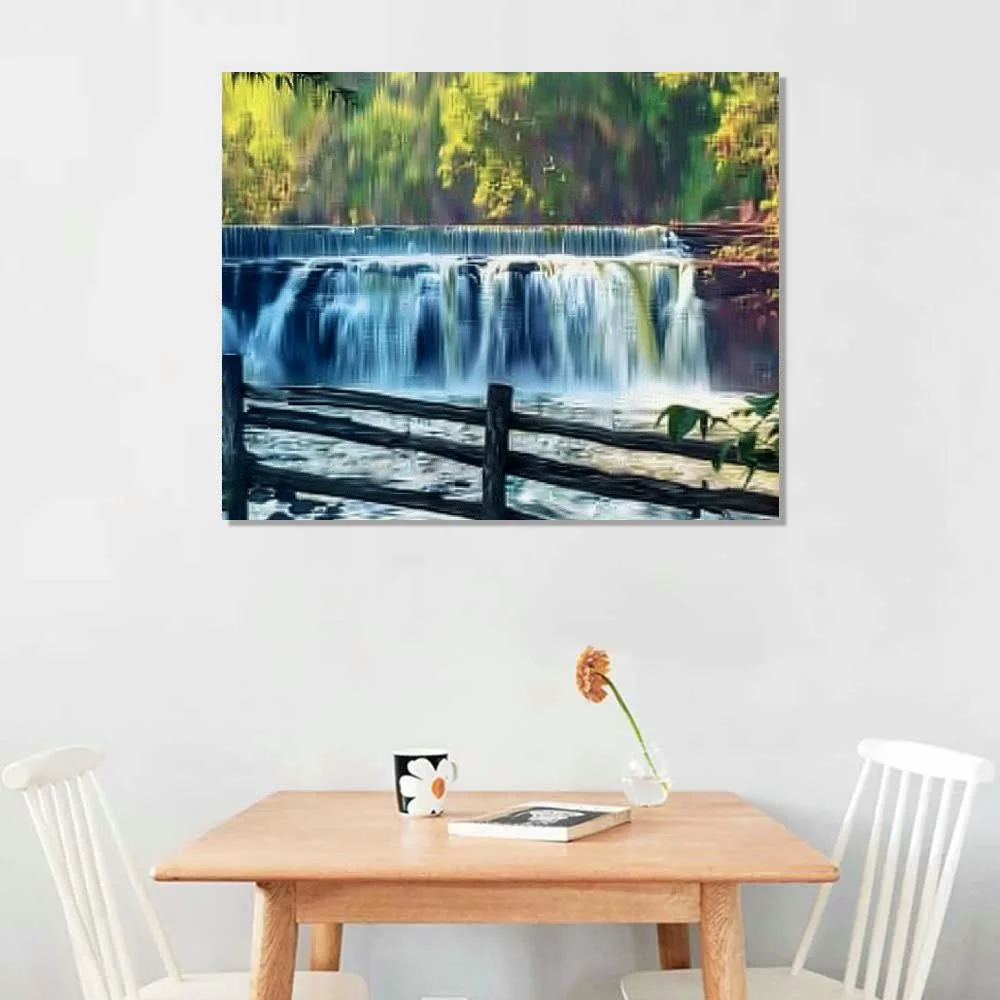 Fenyluxe Canvas Wall Art Print Waterfall Home Decor Framed Stretched Picture Photo Painting Artwork Image 20x16in