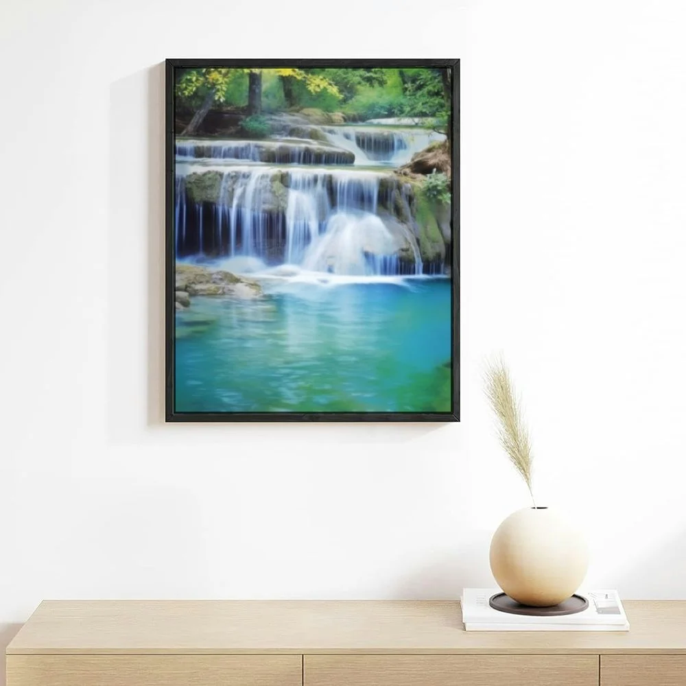 ONETECH Forest Waterfall Water Canvas Wall Art Modern Prints Artwork Posters Wall Painting Home Decor 12x16 Inch Framed 12\x16\
