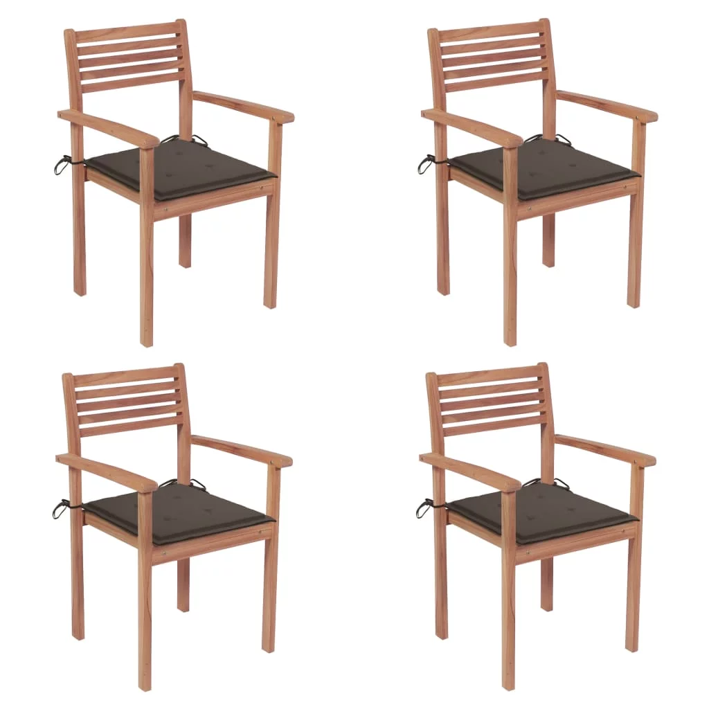 Anself Patio Chairs 4 pcs with Taupe Cushions Solid Teak Wood
