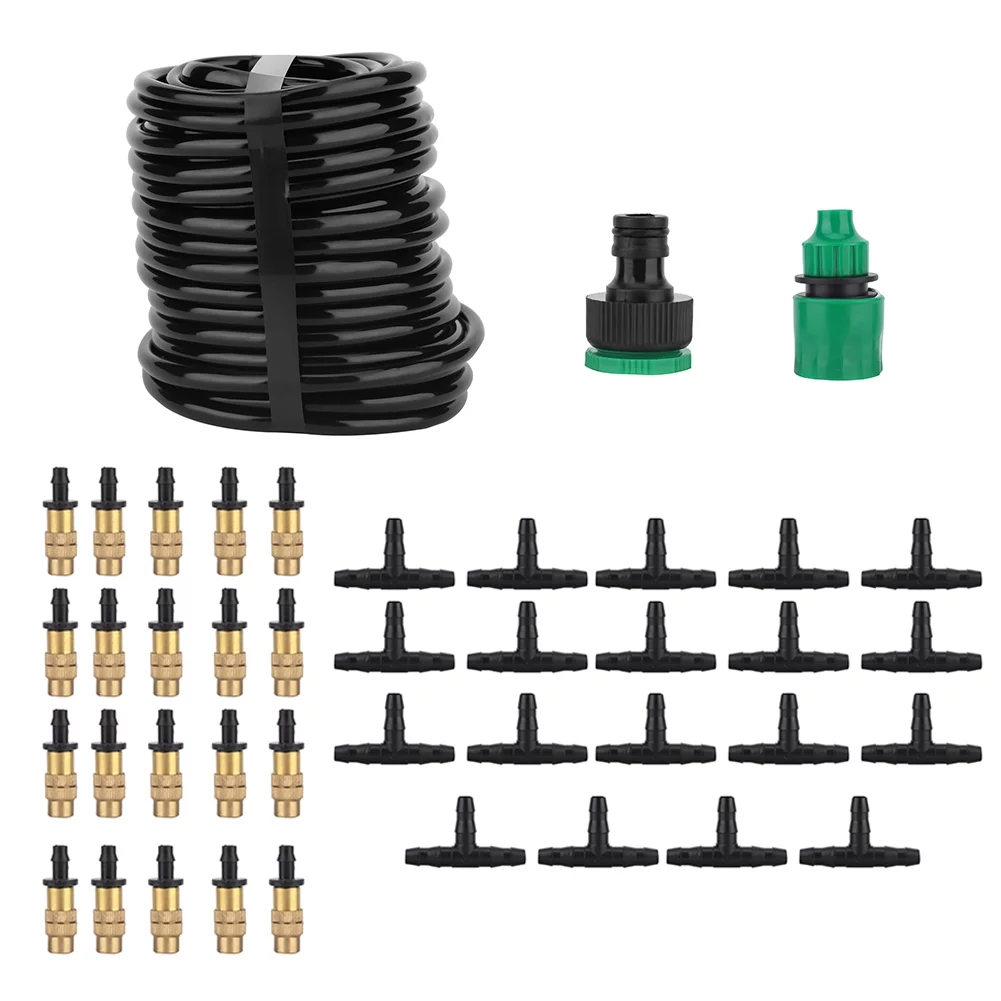 Fyearfly Drip Irrigation System Kits, 15m 20 Copper Nozzles, Hose Irrigation System, Self-Watering Dropper Kit for Plants, Landscape, Lawn (Me)
