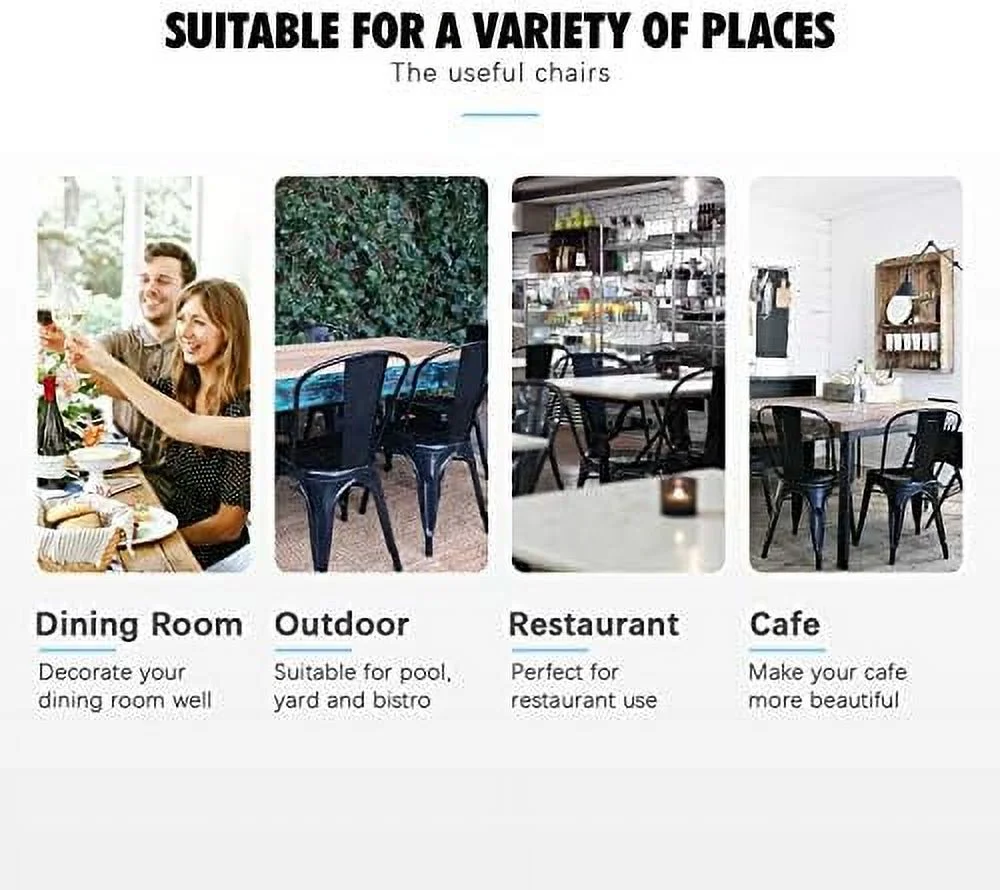 AYFDEGT Metal Dining Chairs Stackable Kitchen Dining Chairs Metal Chairs Bistro Cafe Side Chairs Height Restaurant Chairs Tolix Side  Chairs  Set of 4 (Grey)