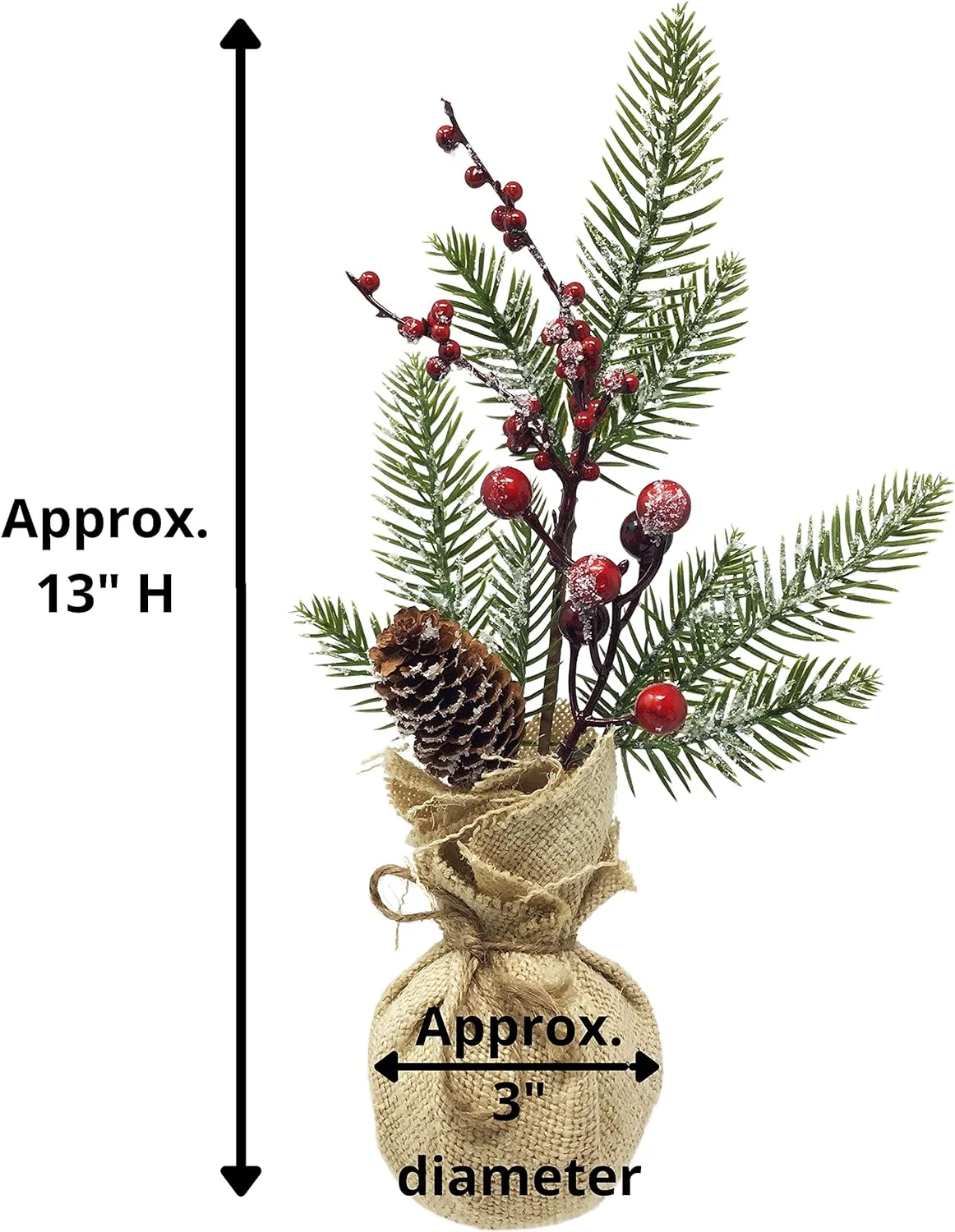 Burlap Xmas Floral Pots - Set Of 8 - Frosted Berry And Pinecone Arrangements With Greenery Accents - Christmas Decorations - Holiday Crafting Accessory