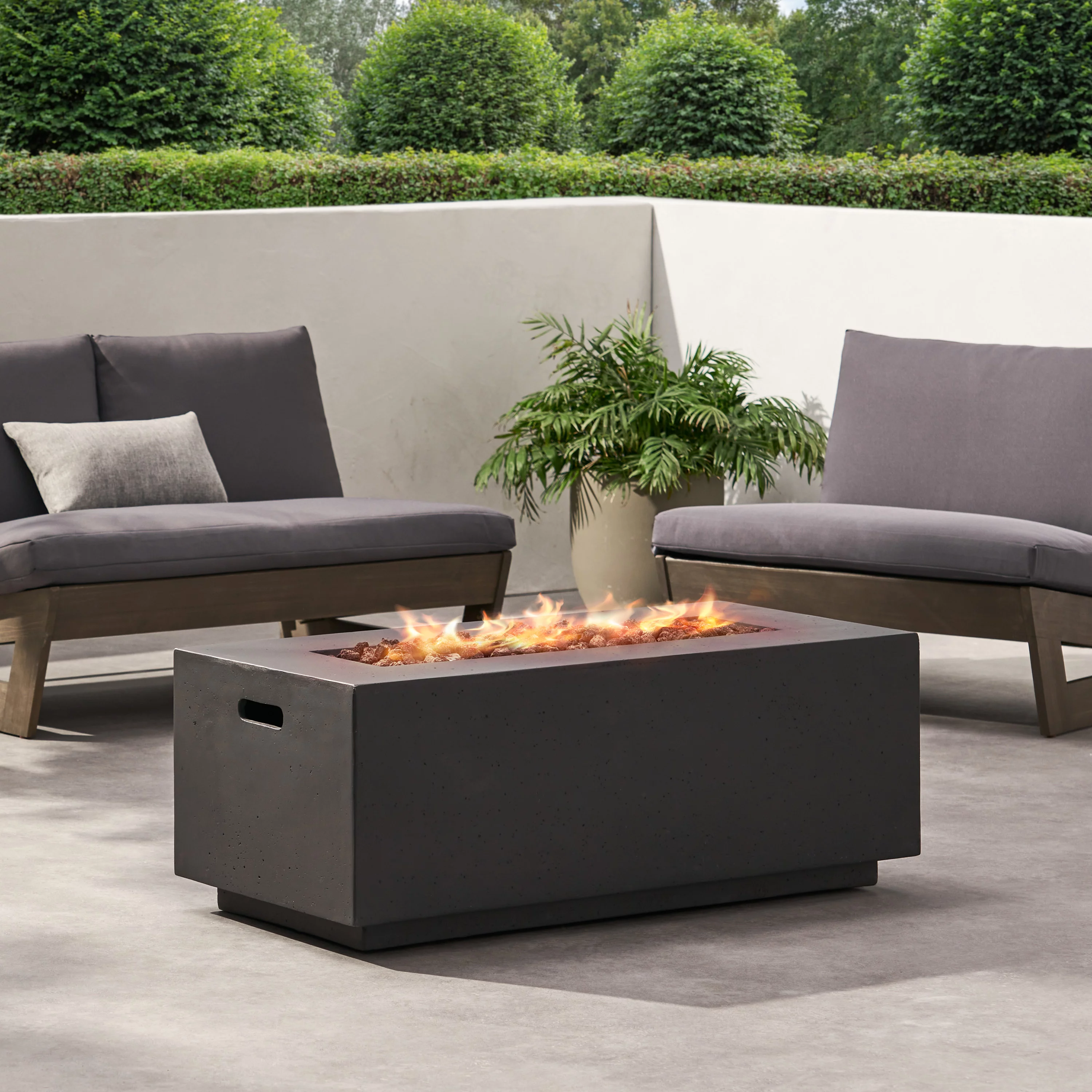 Hearth Outdoor 40,000 BTU Lightweight Concrete Rectangular Fire Pit (No Tank Holder), Dark Gray